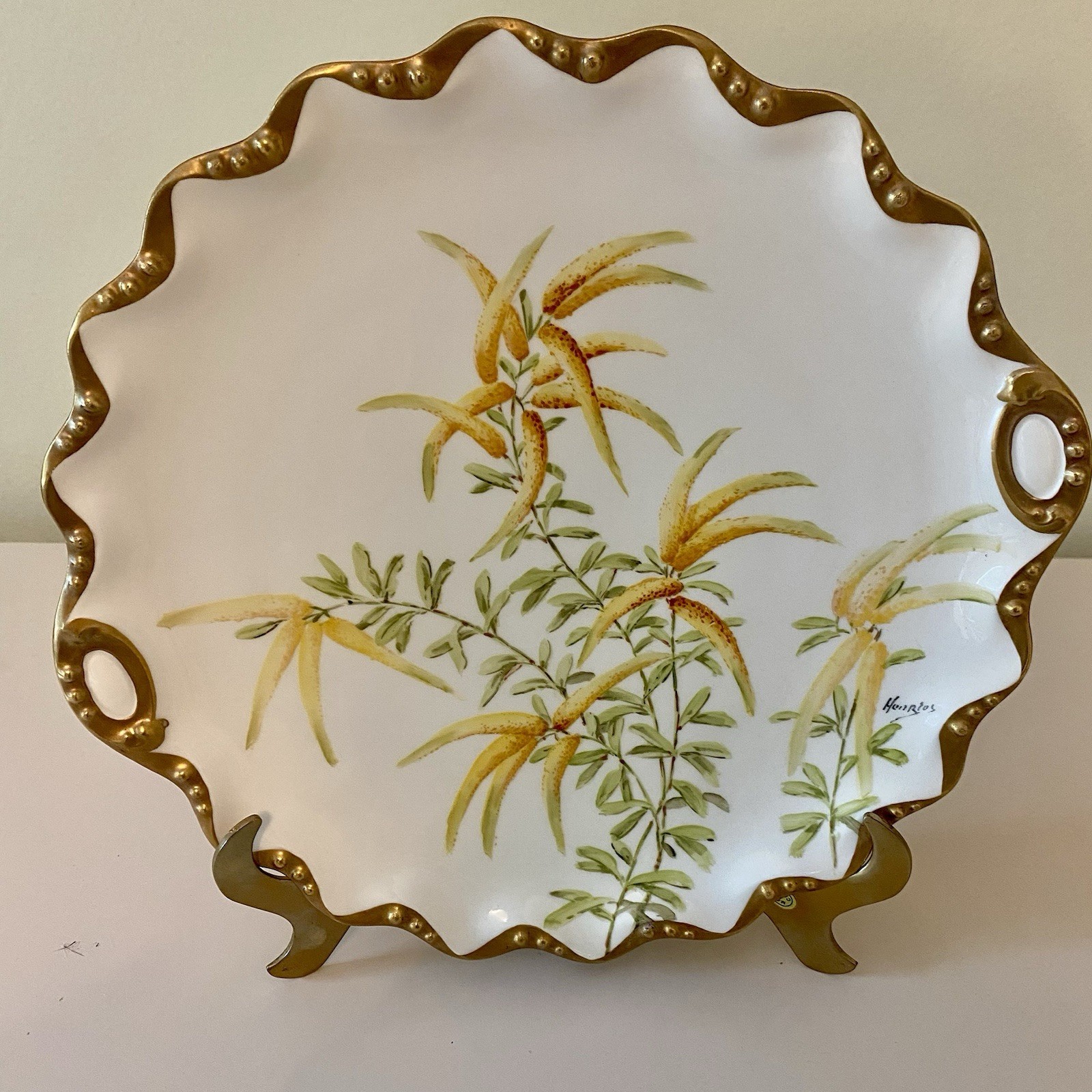 Antique LRL Limoges Handpainted Signed HENRIOT Gold Decorative Plate Whe G2U