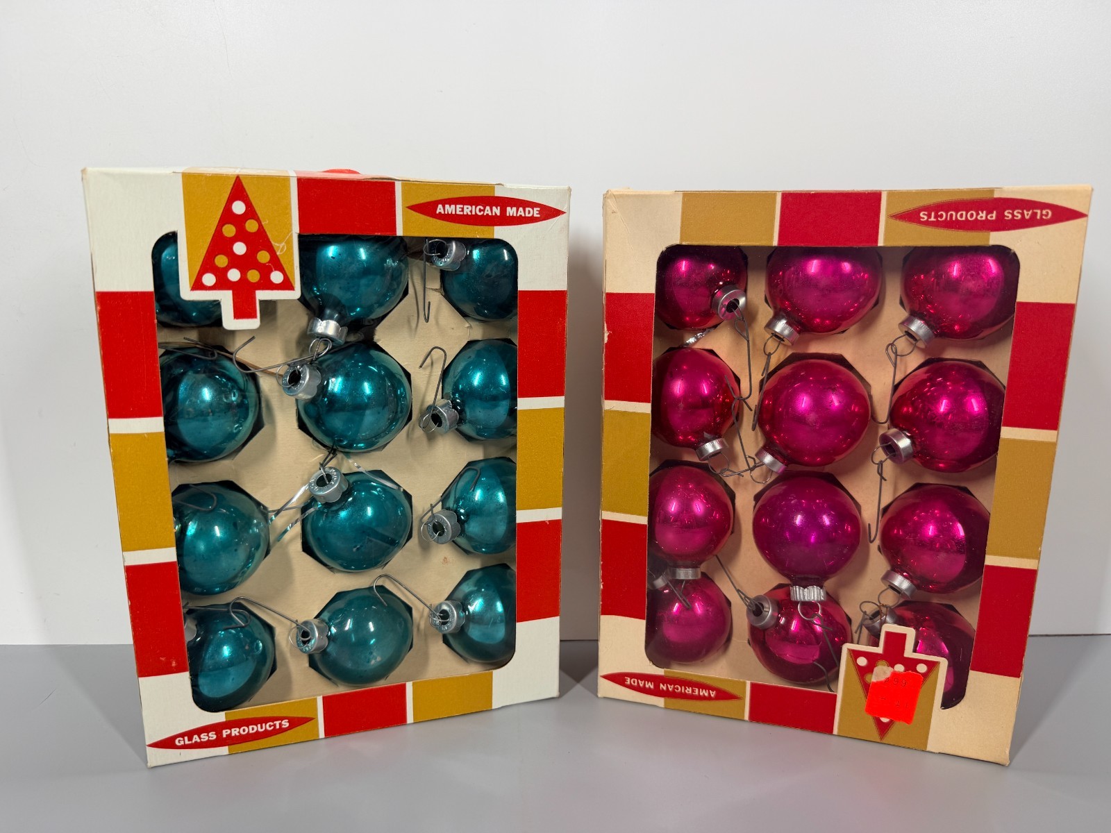Vintage Coby Blue Pink Ombre Glass Ball Ornaments Two (2) Dozen W/Original Boxes Vintage Coby Blue Pink Ombre Glass Ball Ornaments Two (2) Dozen W/Original Boxes