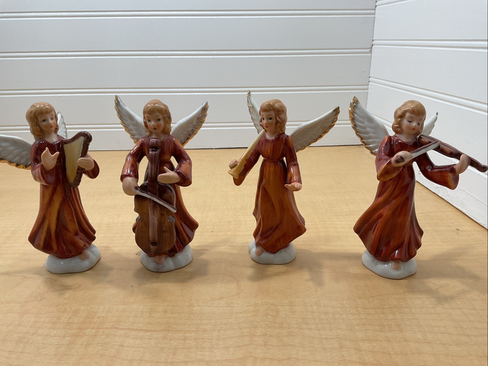Vtg 1986 Geo Z Lefton Porcelain Orchestra Angel Figurines Set of 4 No Og Box Vtg 1986 Geo Z Lefton Porcelain Orchestra Angel Figurines Set of 4 No Og Box