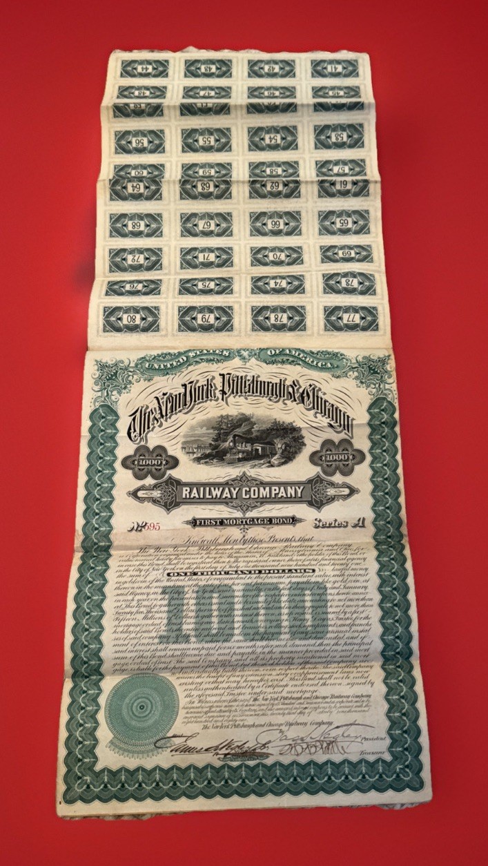 1881 New York Pittsburgh & Chicago Rail Bond All Coupons James Negley Civil War