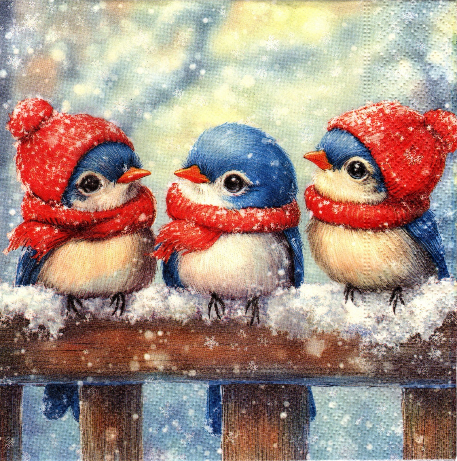 (2) Two Paper Lunch Napkins for Decoupage/Mixed Media - Cute Winter Birds Trio (2) Two Paper Lunch Napkins for Decoupage/Mixed Media - Cute Winter Birds Trio