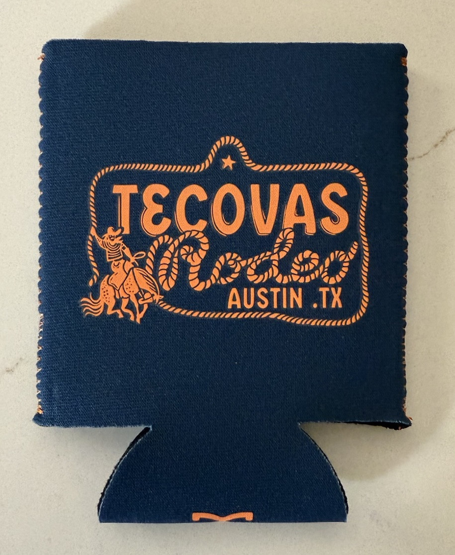 Tecovas Rodeo Austin TX Blue Orange Yellowstone Koozie For Whiteclaw Size Cans Tecovas Rodeo Austin TX Blue Orange Yellowstone Koozie For Whiteclaw Size Cans