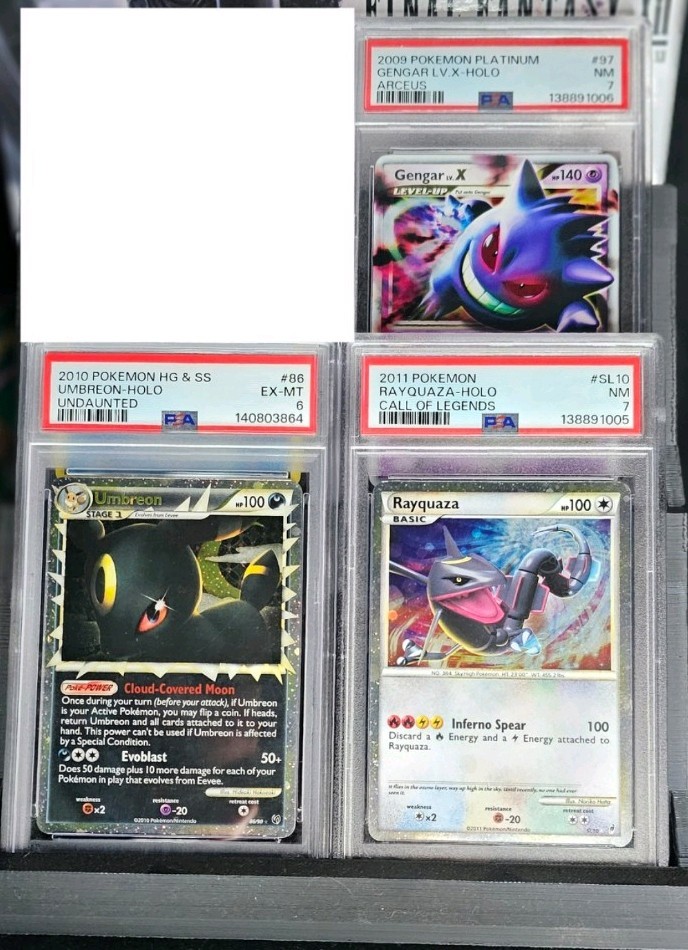 Pokémon PSA graded cards Shiny Rayquaza, Umbreon Prime, Gengar Lv.X Pokémon PSA graded cards Shiny Rayquaza, Umbreon Prime, Gengar Lv.X