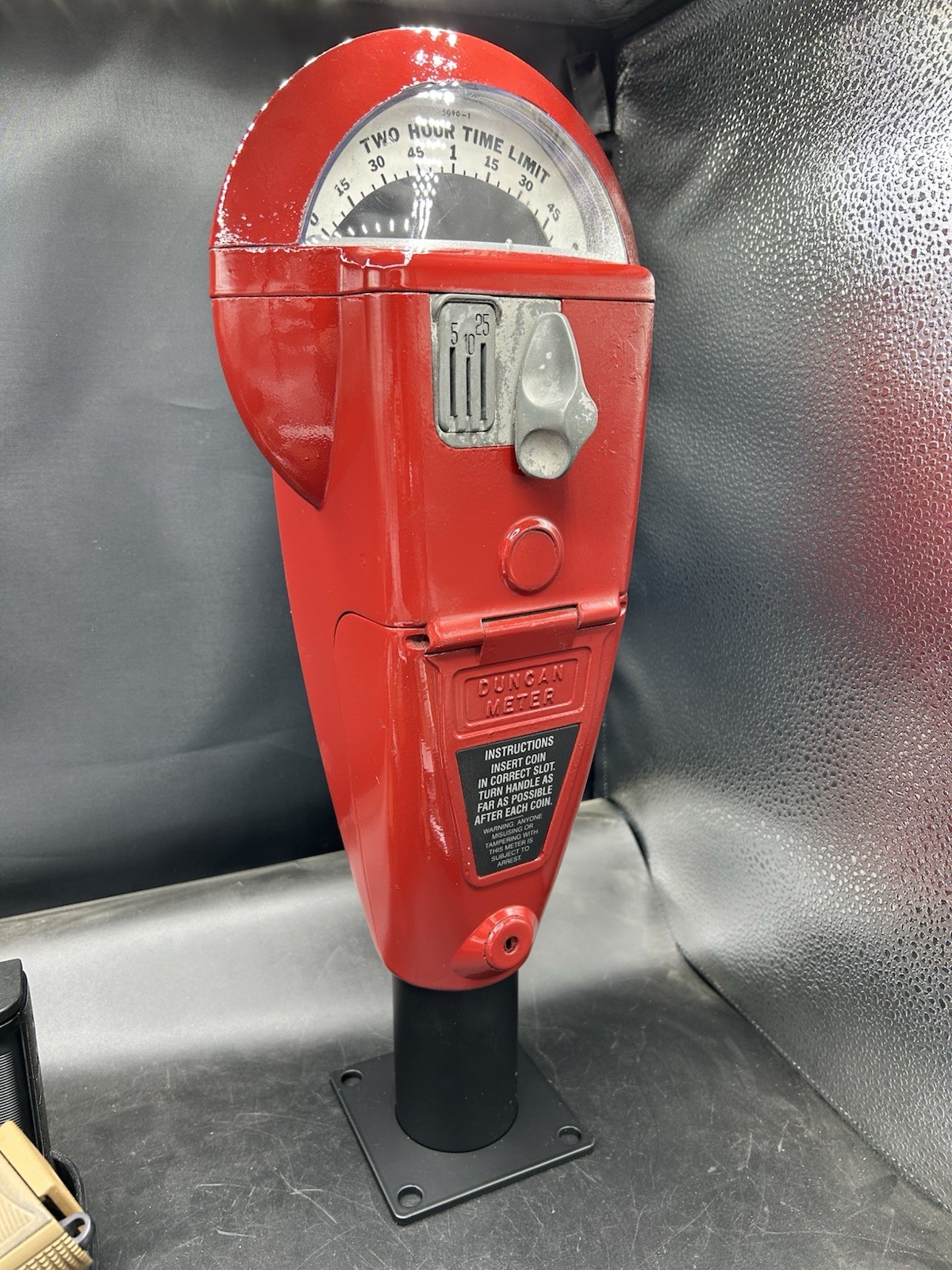 Vintage Red Duncan 60 Parking Meter And Key And Stand, Working Vintage Red Duncan 60 Parking Meter And Key And Stand, Working