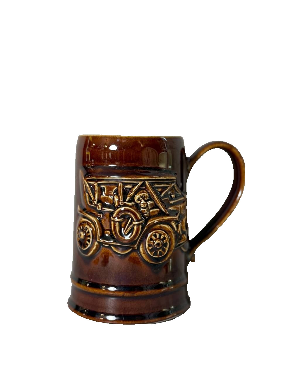 Vintage AAA Automobile Club Brown Ceramic Beer Stein Mug Classic Antique Car Tan