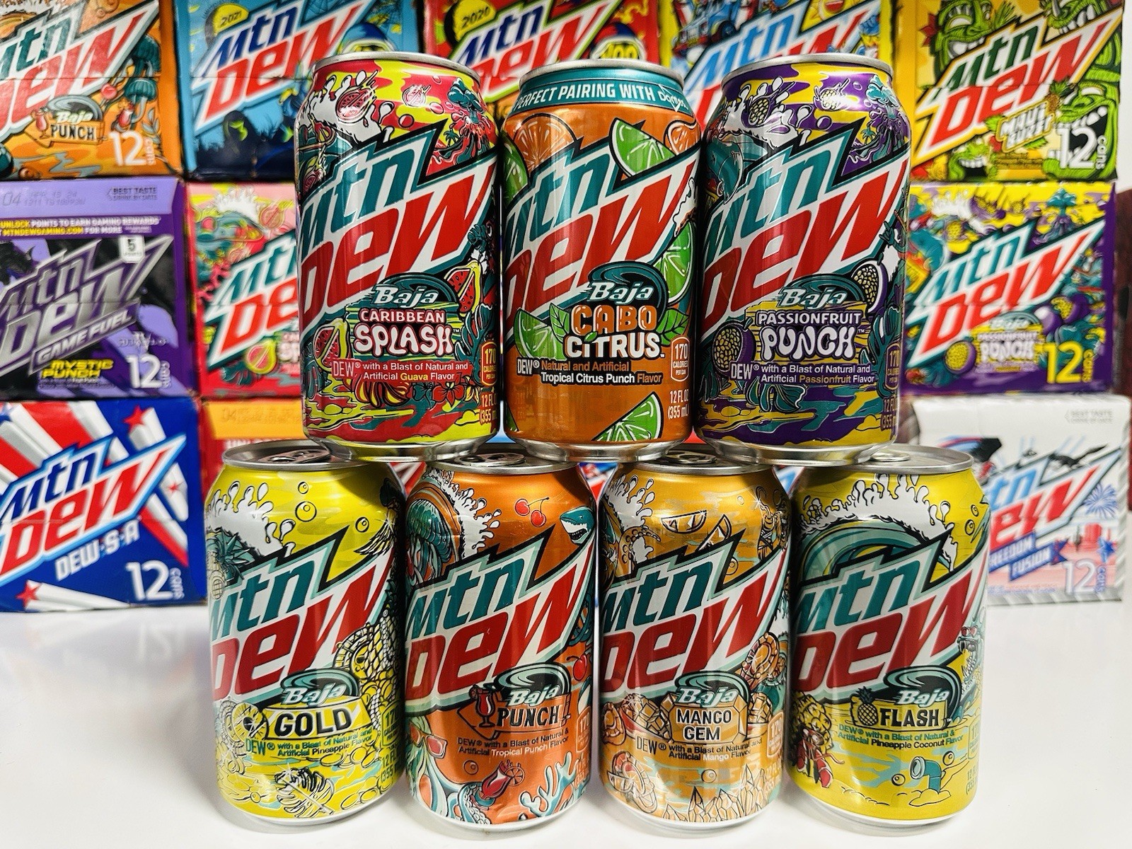 *Rare* Mountain Dew Baja Blast Collection - 7 Full/Sealed 12oz Baja Cans 