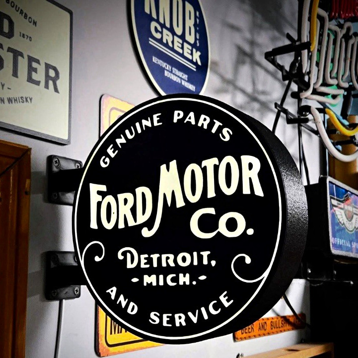 Ford Genuine Parts & Service Detroit, Mich. Round Automobile Lightbox sign