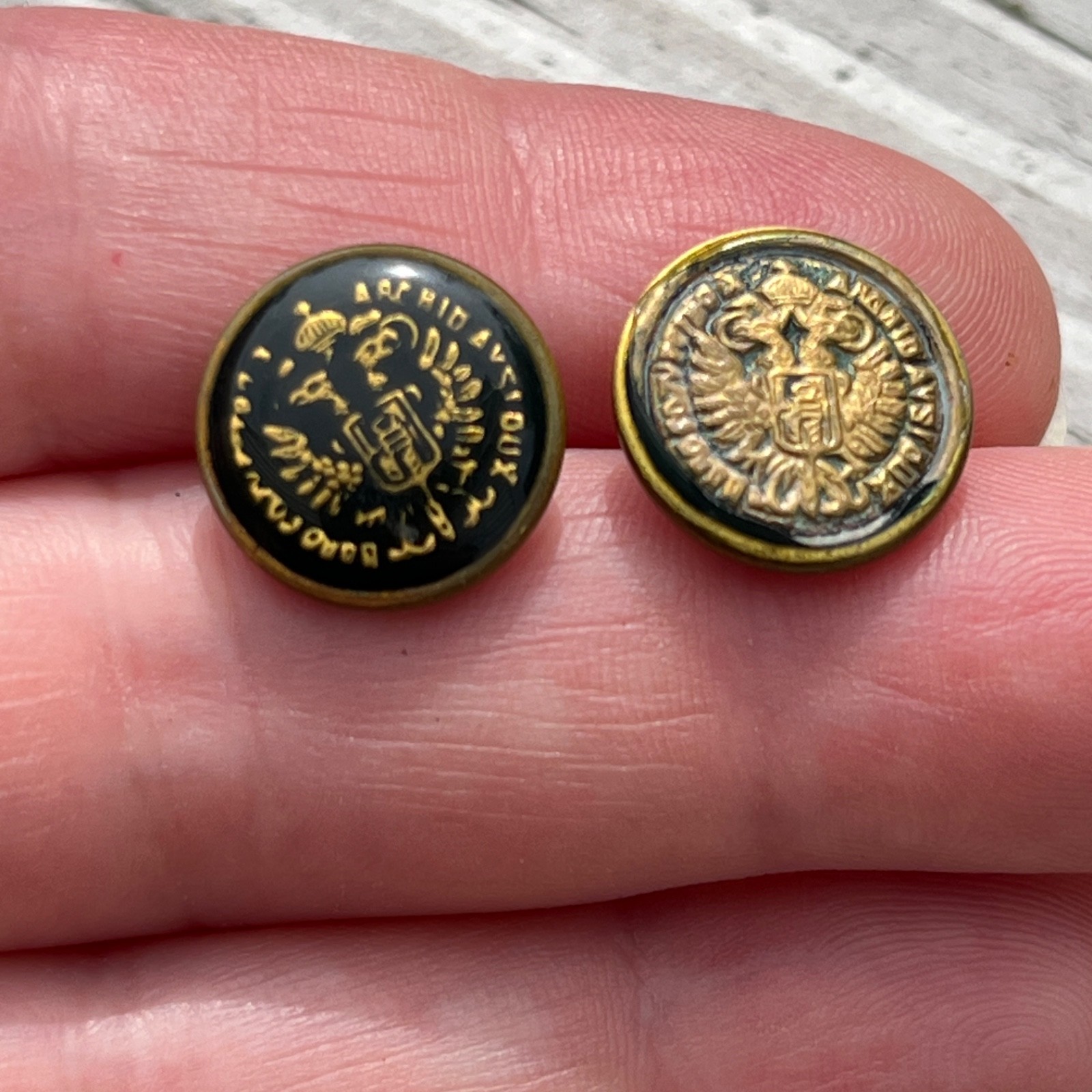WW1 Austrian Archduke Imperial Eagle Enamel Button Pair 1/2