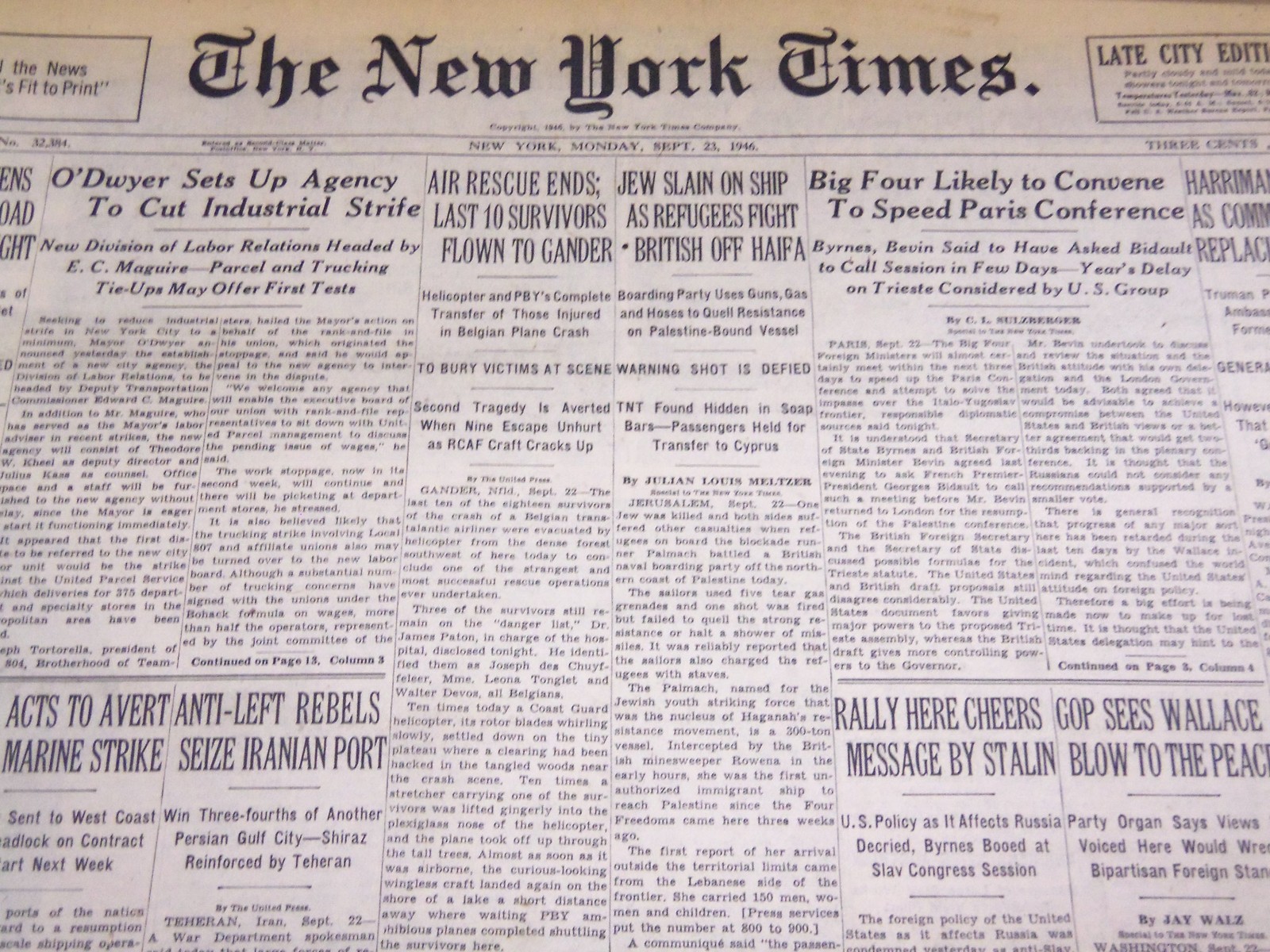 1946 SEPTEMBER 23 NEW YORK TIMES - REFUGEES FIGHT ON PALMACH - NT 3187 1946 SEPTEMBER 23 NEW YORK TIMES - REFUGEES FIGHT ON PALMACH - NT 3187