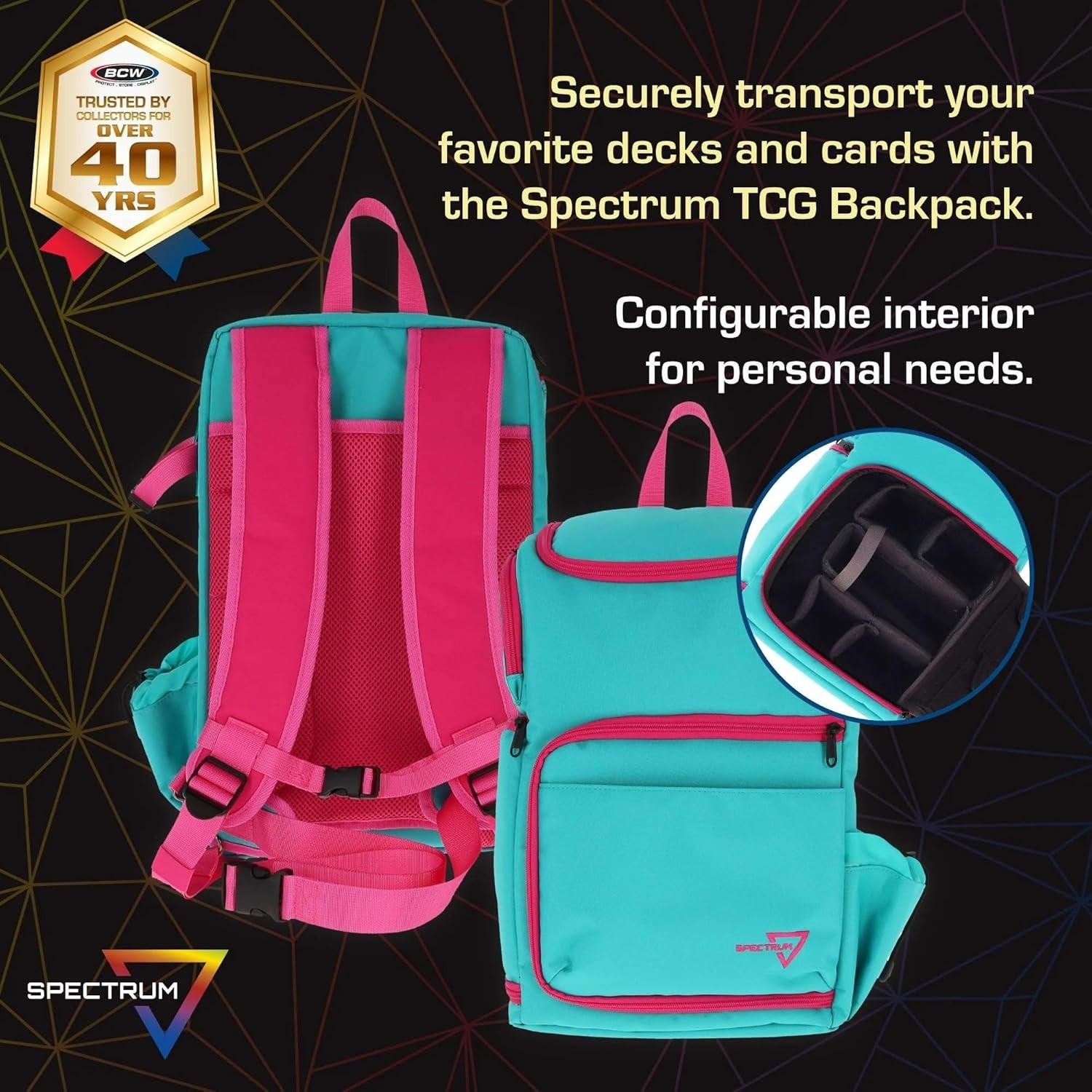 Teal BCW Spectrum TCG Backpack Holds 7–9 Deck Cases or Boxes + Playmat Strap