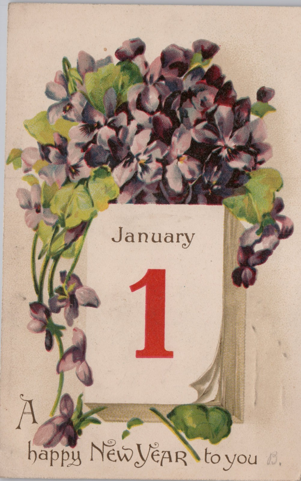 1907 Happy New Year holiday art floral flowers Postcard multi cancel stamps RTS