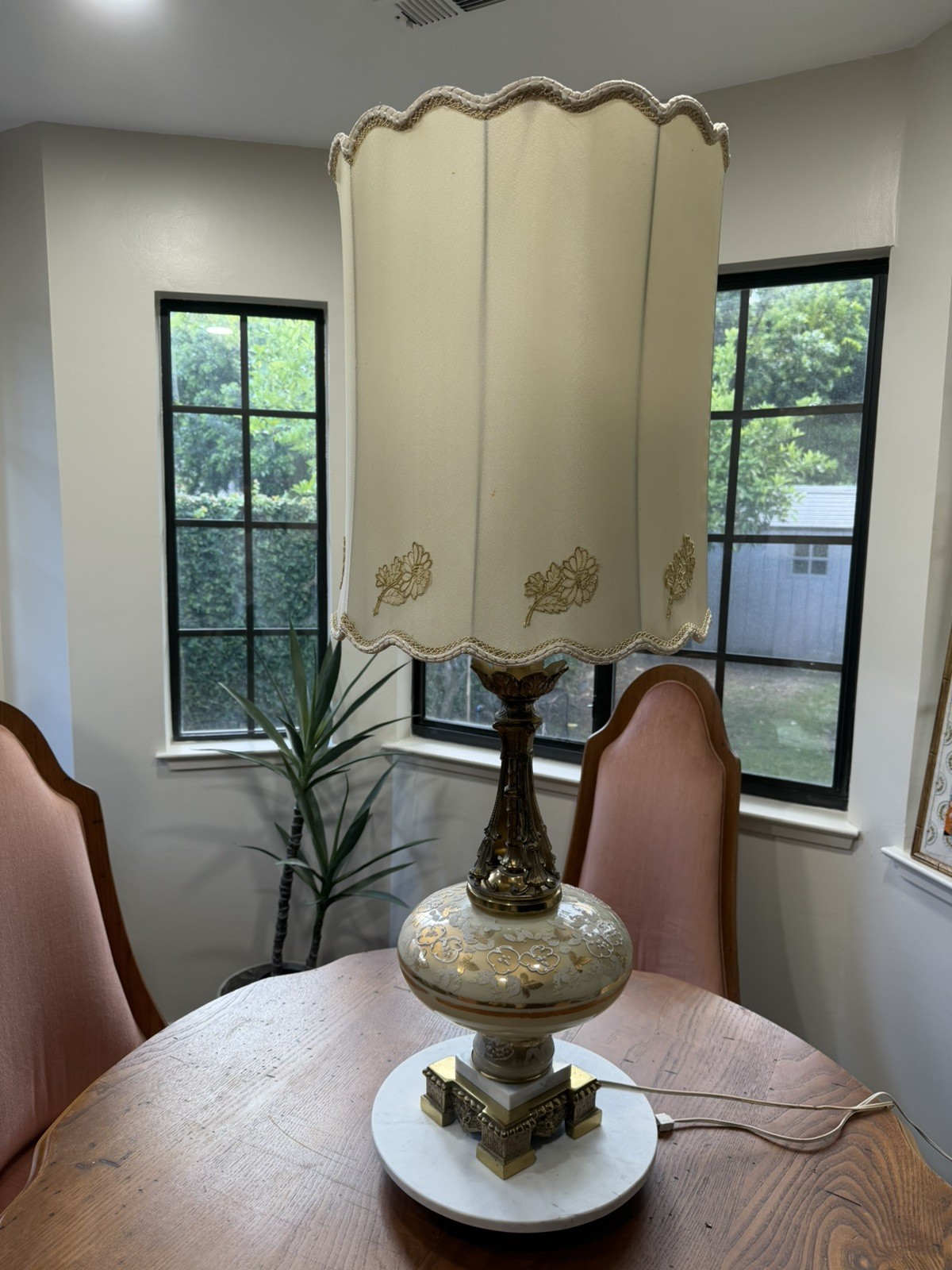 RARE Vintage Carl Falkenstein?  Lamp Hollywood Regency MCM Brass Marble +Shade