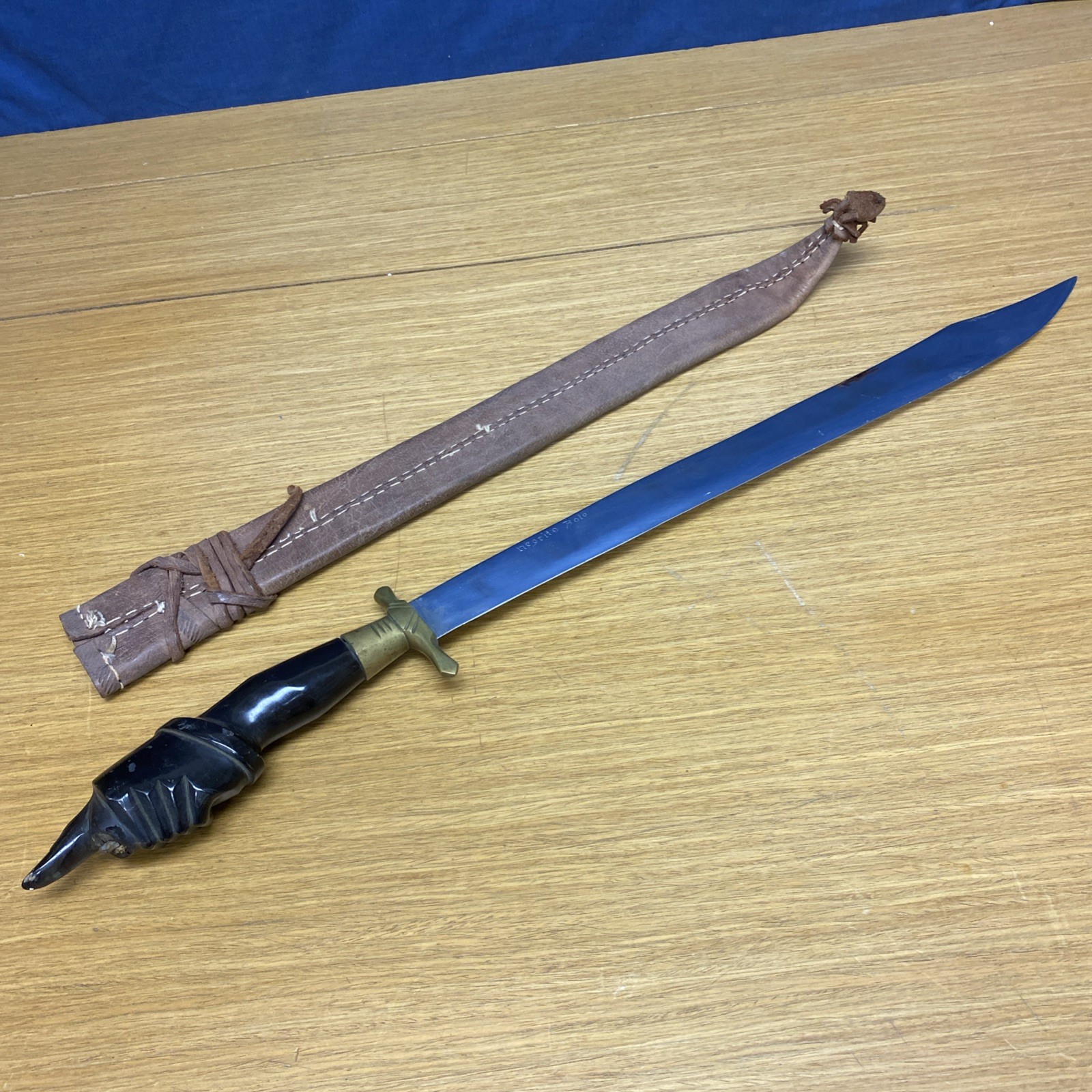 Vintage 1970's Negrito Bolo 27” Knife w/Wood Carved Handle & Leather Sheath Vintage 1970's Negrito Bolo 27” Knife w/Wood Carved Handle & Leather Sheath