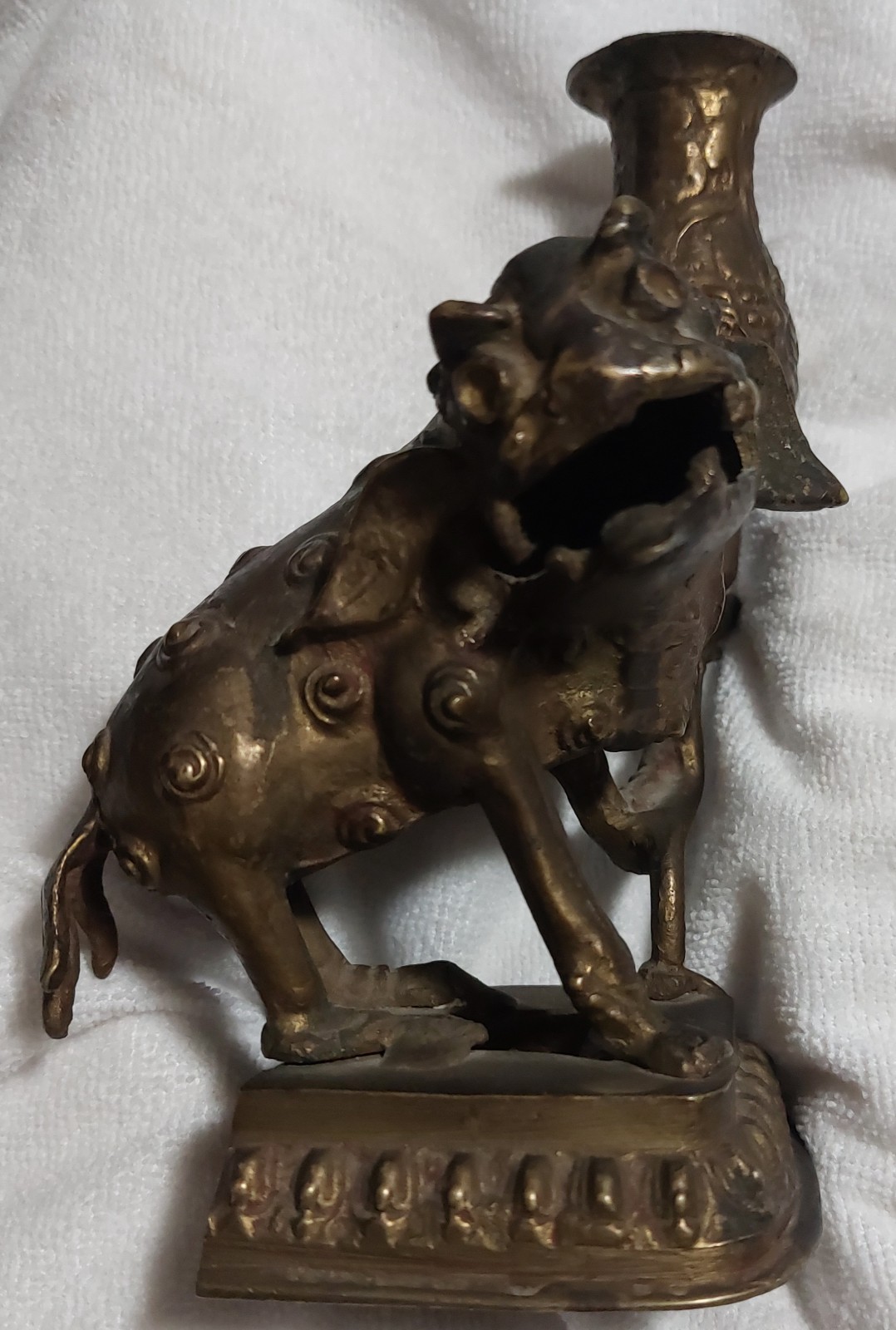 Asian Cast Brass Temple Guardian Figurine (Foo Dog/Qilin) Incense Burner