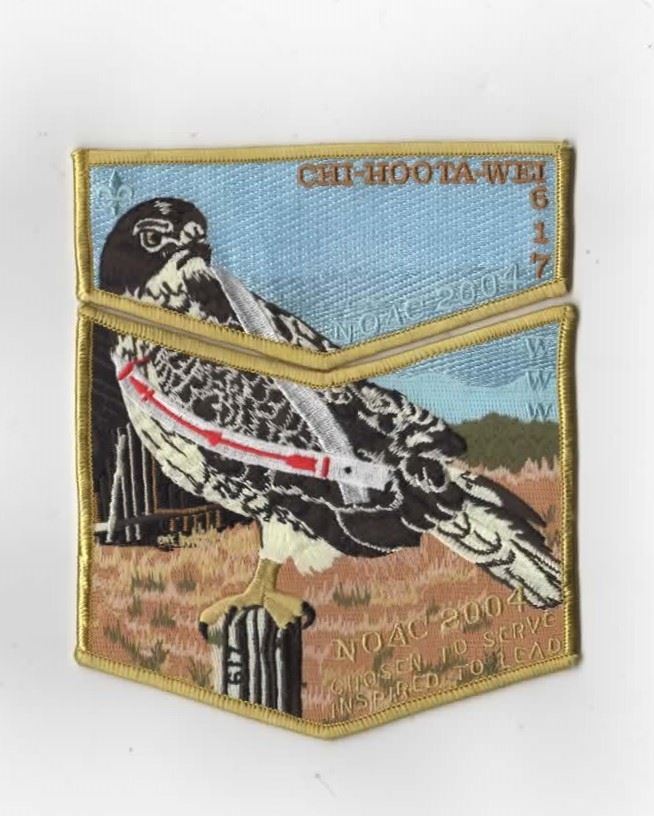 OA Chi-Hoota-Wei Lodge 617 2004 NOAC Flap Set GOLD Bdr. Buckskin Council [KY-149