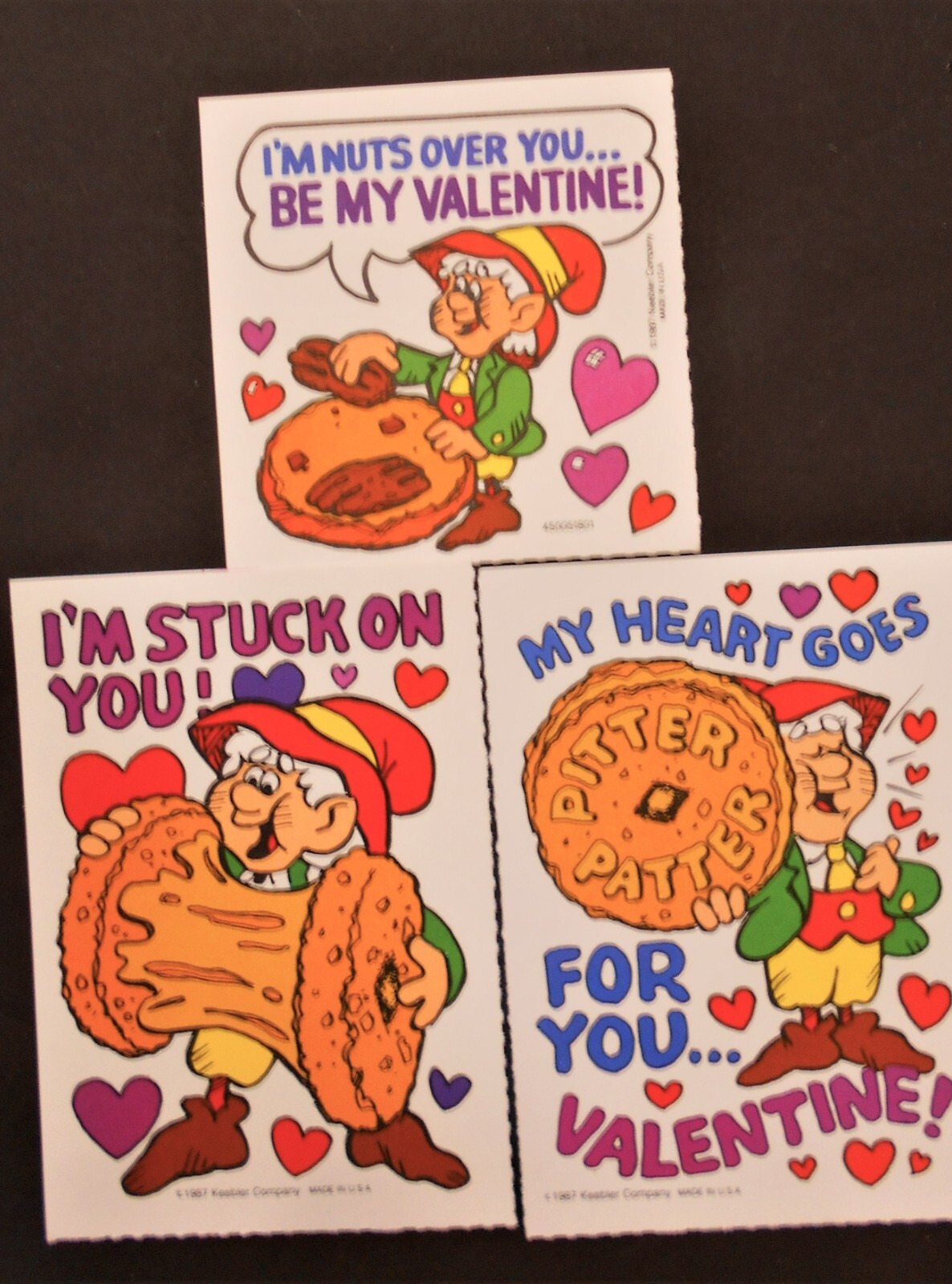3 Vintage 1987 Elfin Valentines Keebler Cookies Valentine Cards - UNUSED