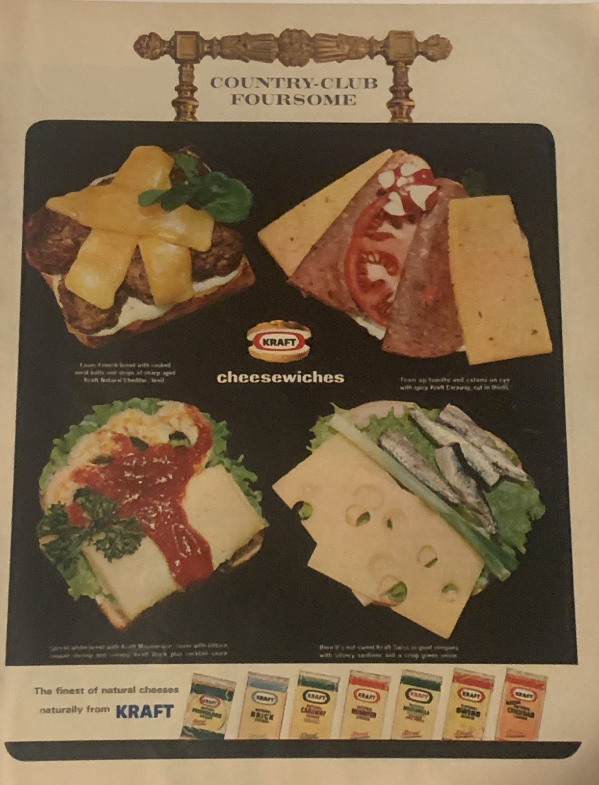 1964 Kraft Natural Cheese PRINT AD Cheesewiches VTG 1960s Country Club Foursome