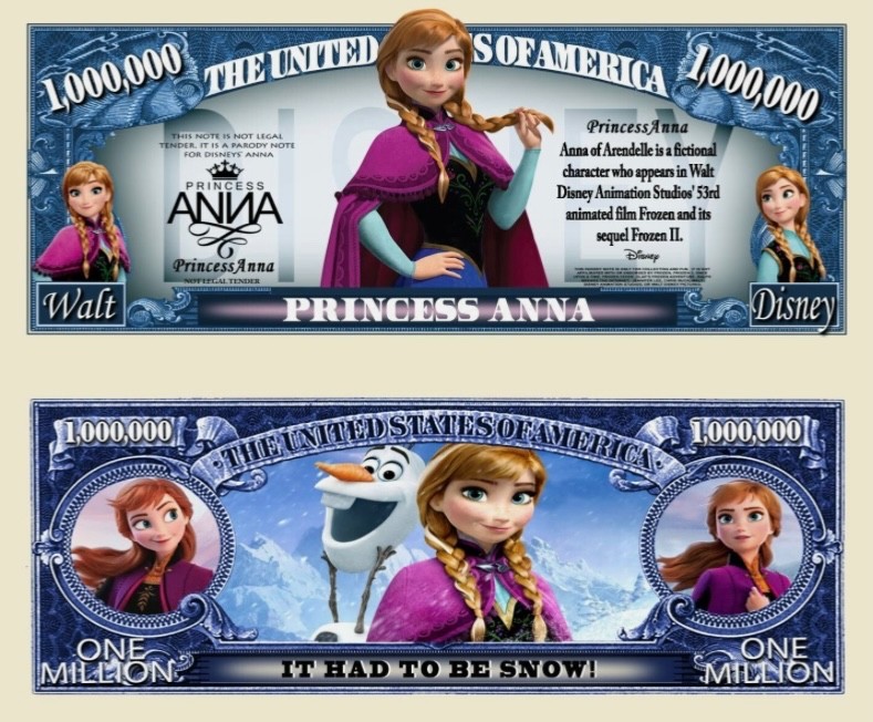 40 Pack Frozen Princess Anna Disney Dollar Collectible 1 Million Novelty Money