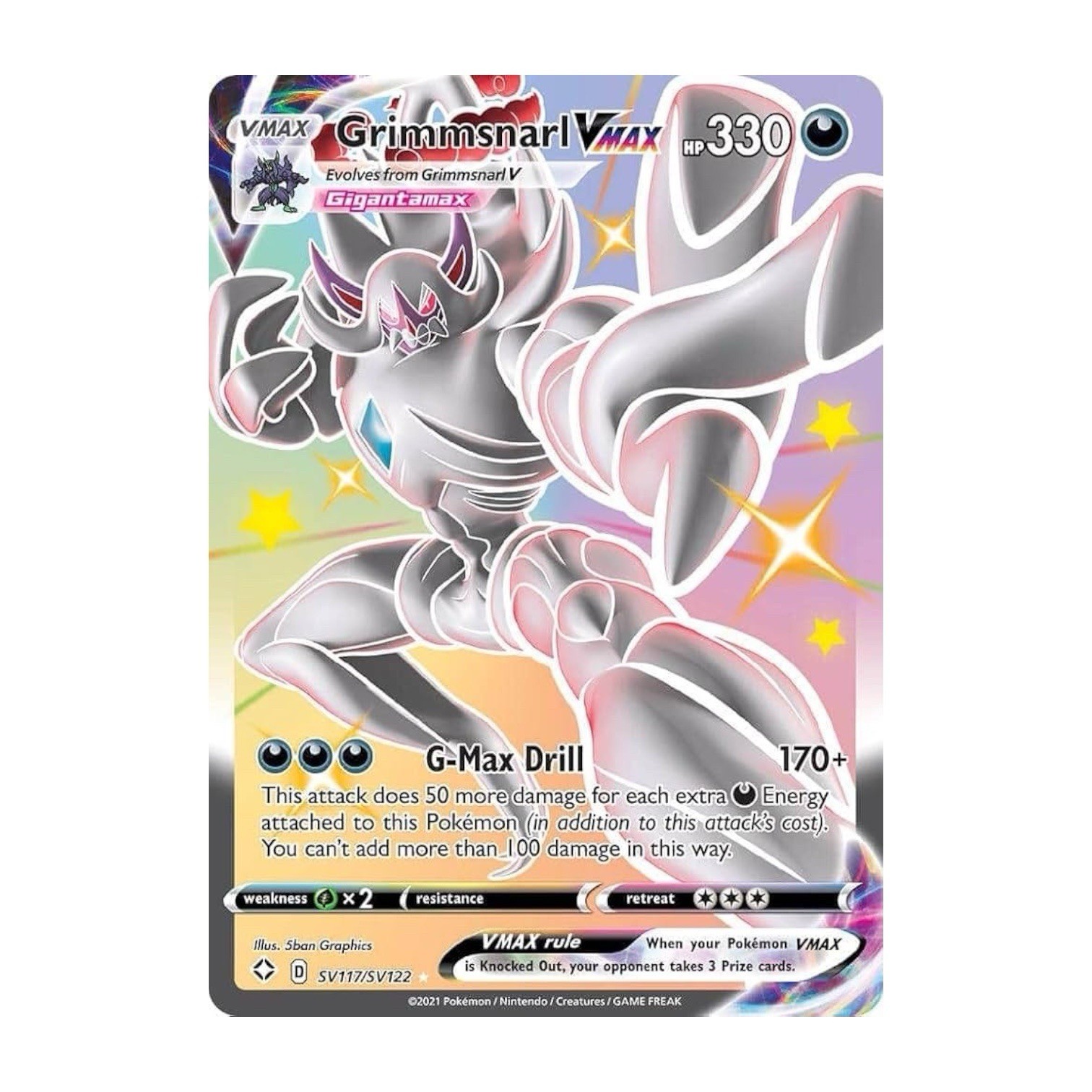 Pokémon Grimmsnarl VMAX SV117/SV122 Shining Fates TCG Sword And Shield Era Pokémon Grimmsnarl VMAX SV117/SV122 Shining Fates TCG Sword And Shield Era