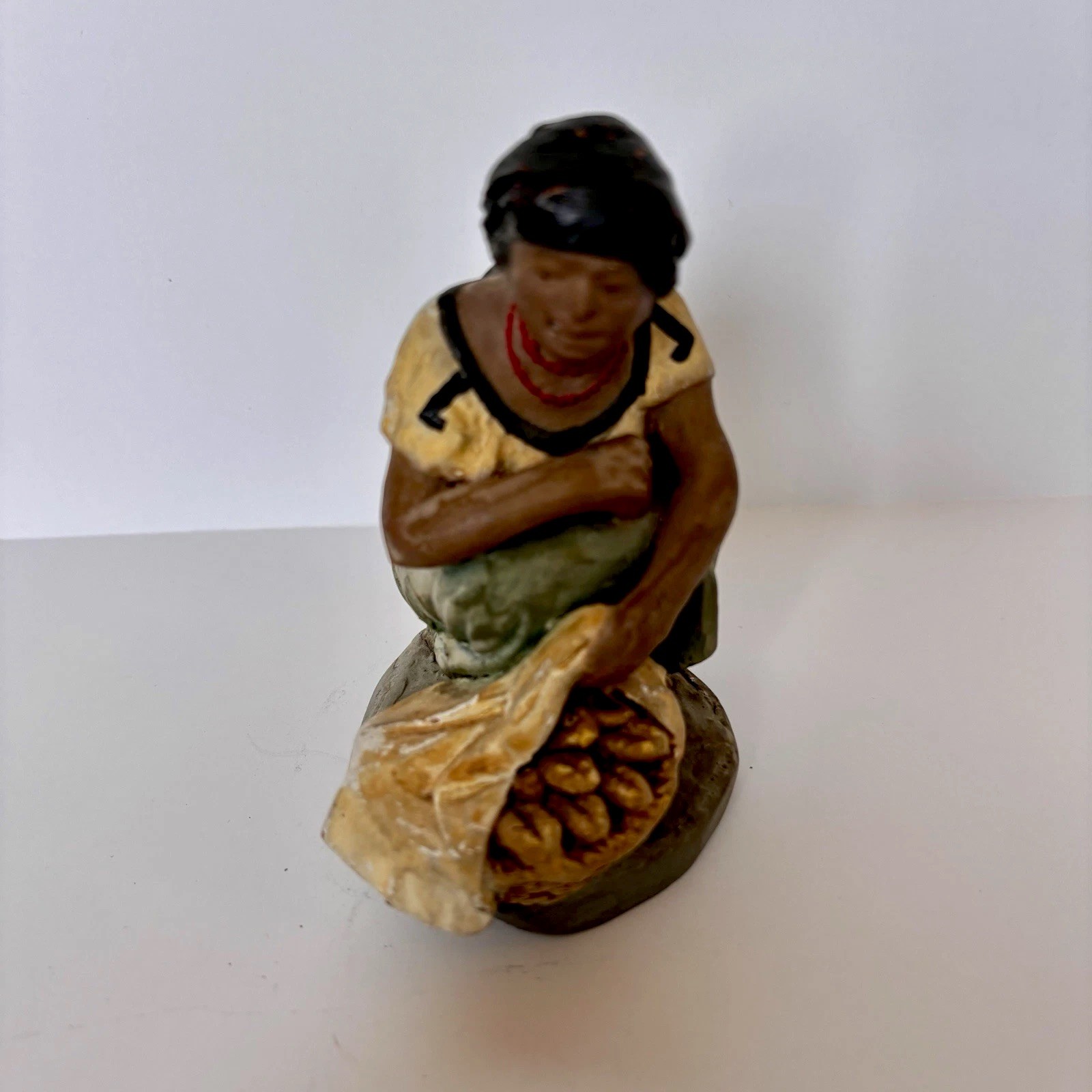 Vintage Serafin Marsal Terra Cotta Woman with Bread Basket Folk Art Paraguay Vintage Serafin Marsal Terra Cotta Woman with Bread Basket Folk Art Paraguay