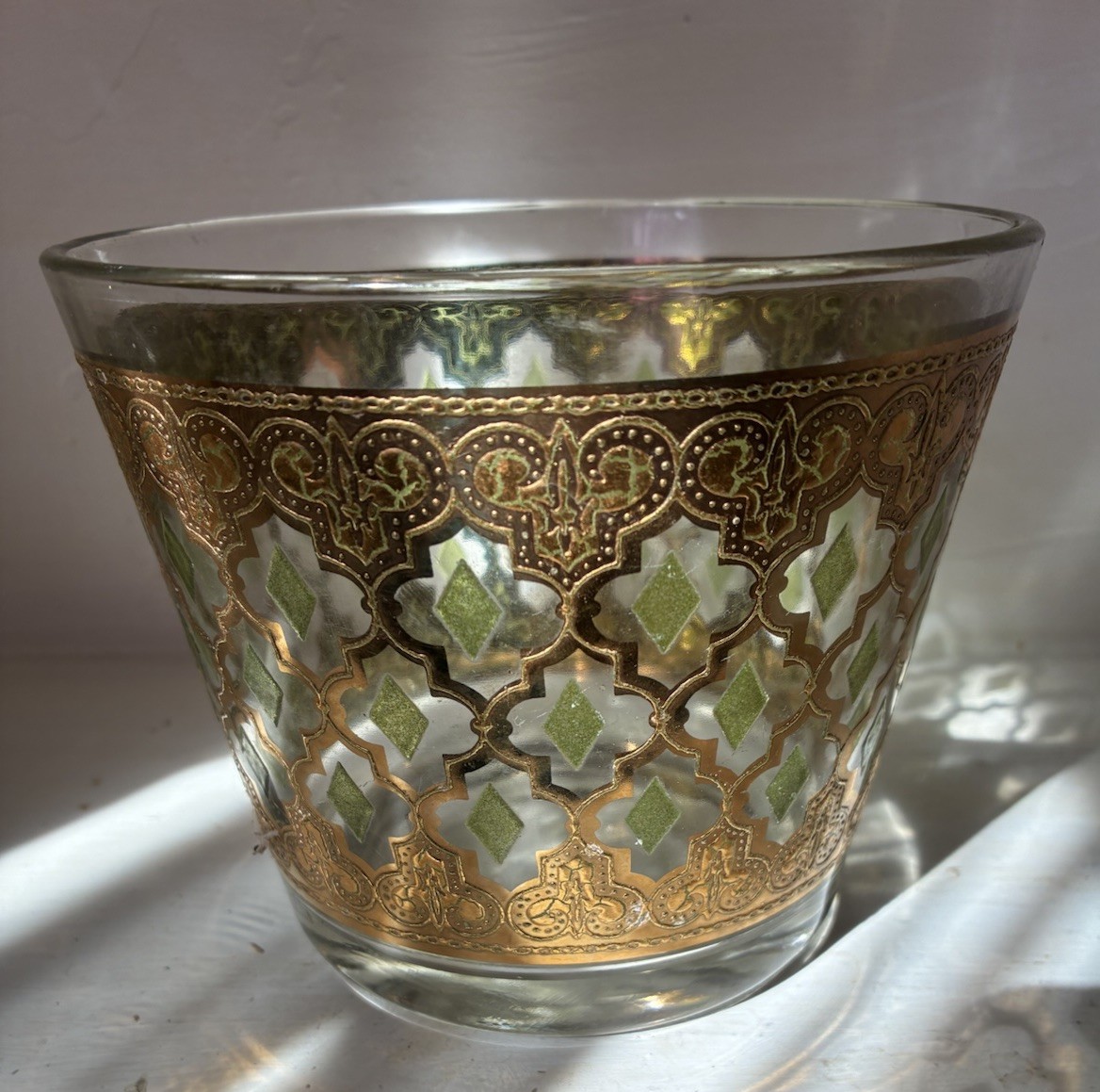 CULVER VALENCIA MCM Glass Ice Bowl Bucket Mid Century 24k Gold Encrusted XLNT