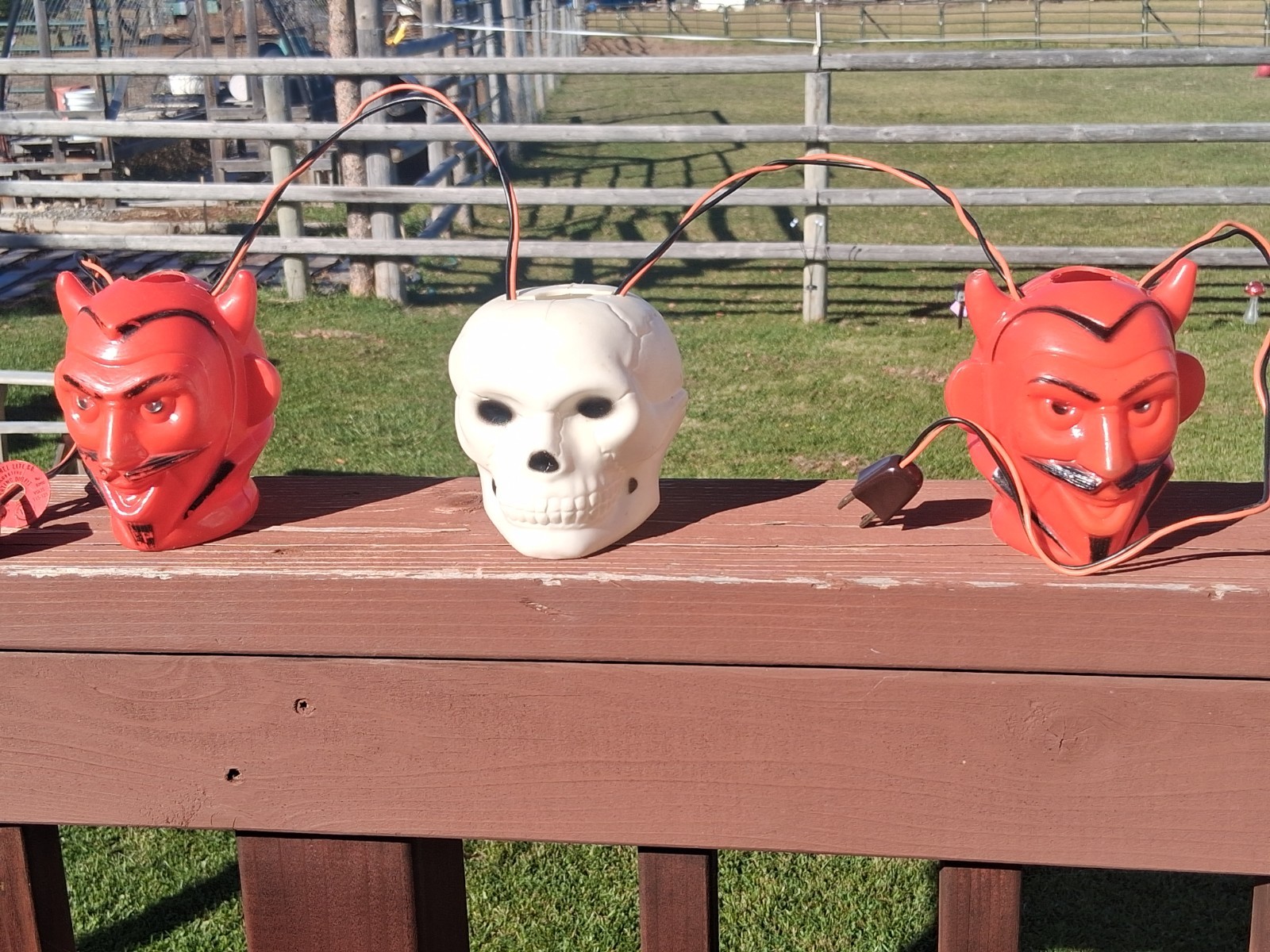 Vintage Peerless Halloween Blow Mold String Lights Devil & Skull-WORKING 60s'