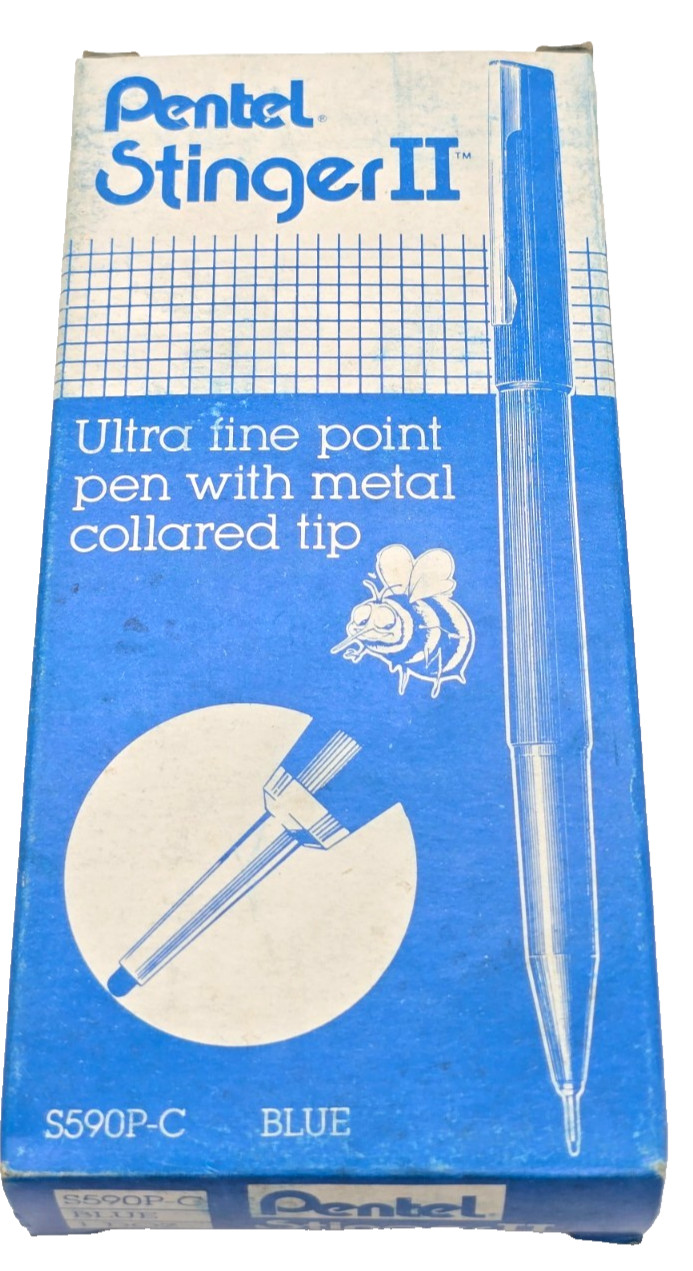 Dozen (12) Vintage Pentel Stinger II Ultra Fine Point Blue Ink Pen S590P NEW NOS