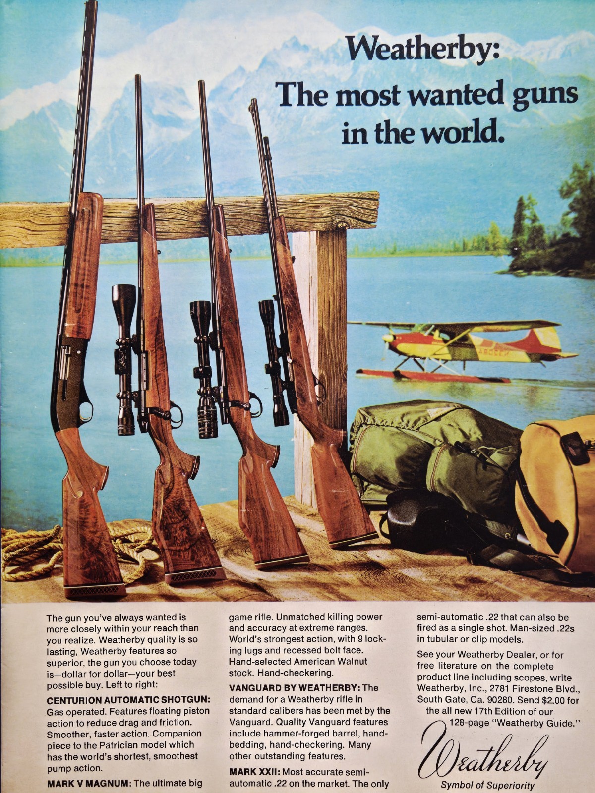 Weatherby Firearms Print Ad 1974 - Centurion Shotgun Mark V Magnum Vanguard XXII