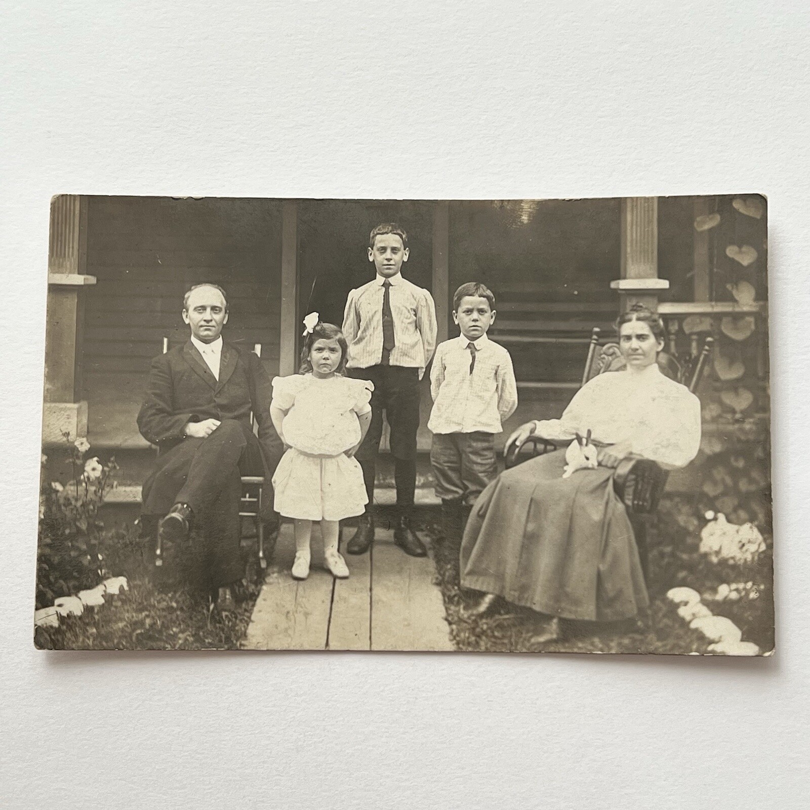 Antique RPPC Real Photograph Postcard Man Adorable Children Women Rabbit In Lap Antique RPPC Real Photograph Postcard Man Adorable Children Women Rabbit In Lap