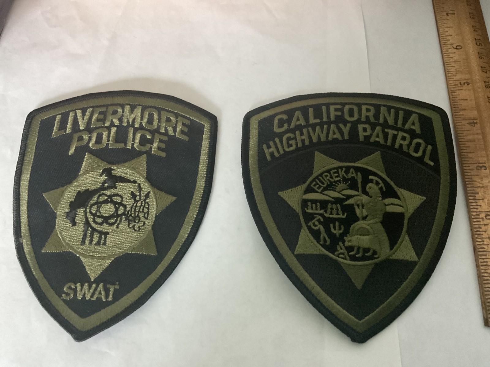 Livermore Police Subdued and California Highway Patrol Patch Set Livermore Police Subdued and California Highway Patrol Patch Set