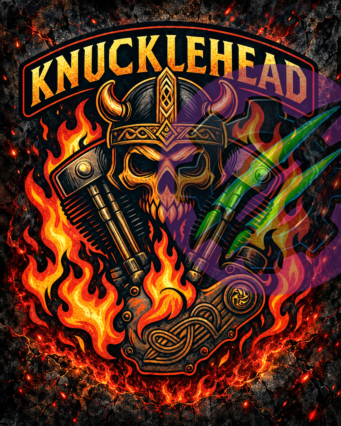 Knucklehead V-Twin Motorcycle Engine Viking Skull 8x10 Glossy Photo Print