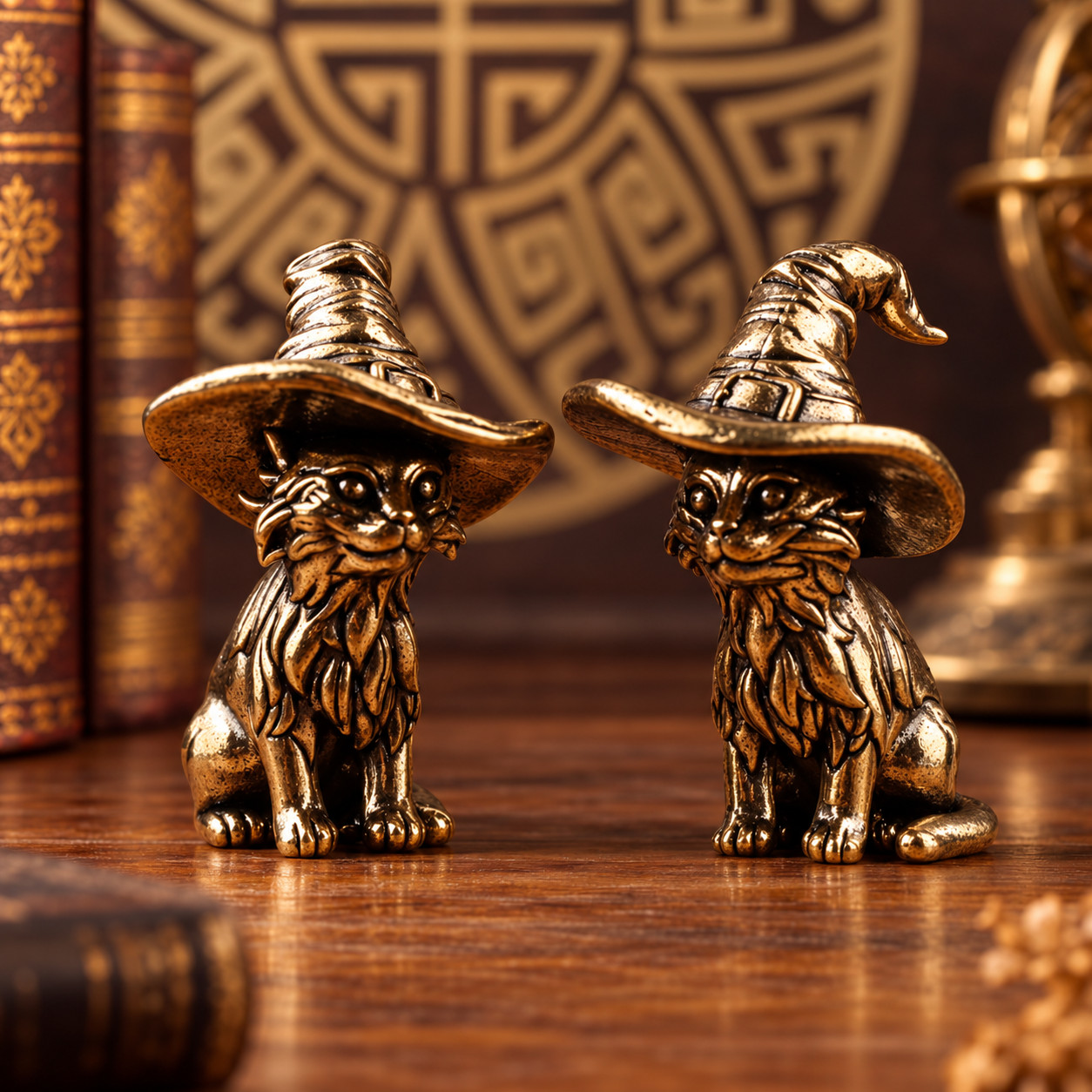 Mini CUTE Brass Wizard Cat Statue Ornament Animal Collectible Witch Halloween Mini CUTE Brass Wizard Cat Statue Ornament Animal Collectible Witch Halloween