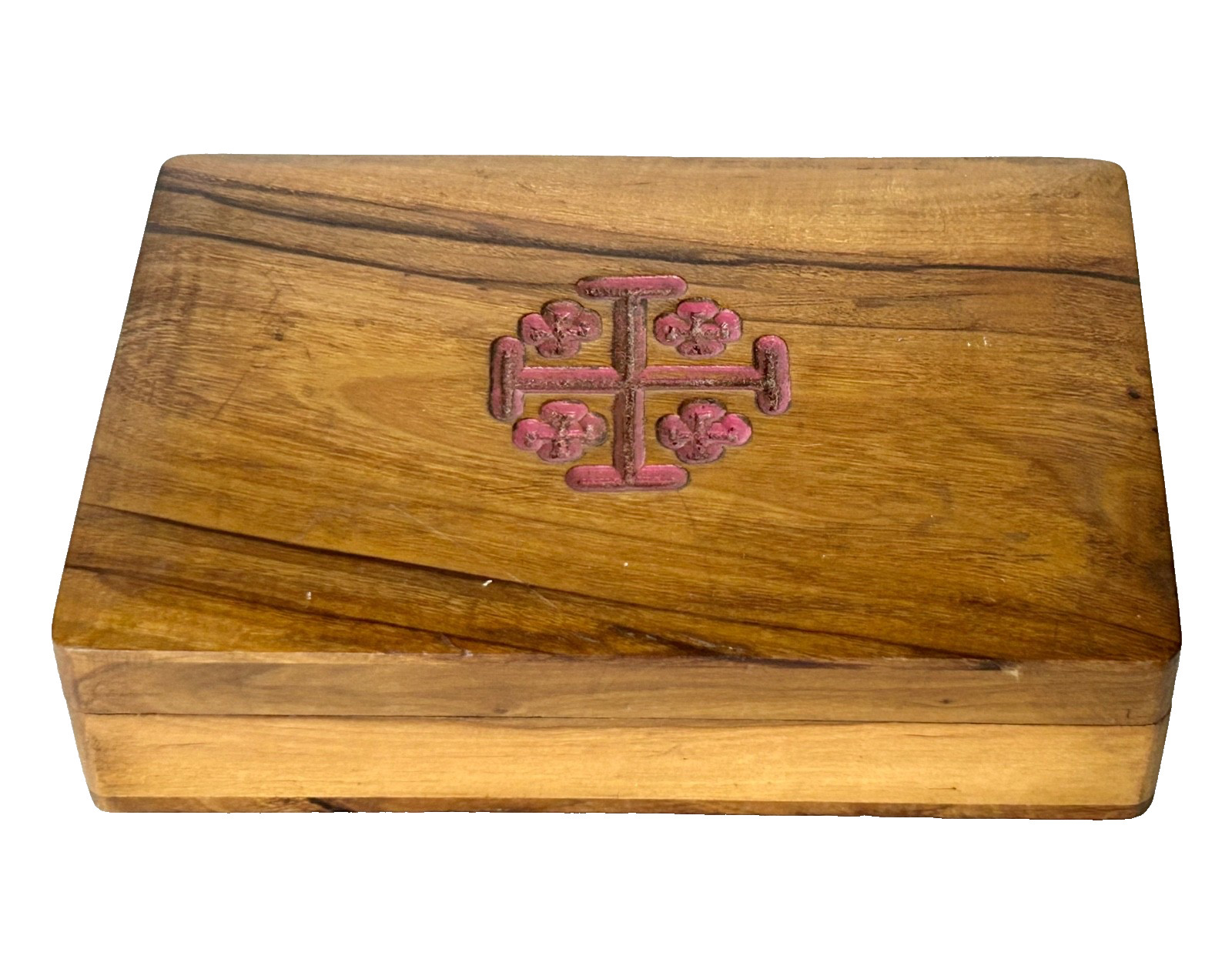 VINTAGE SIGNED JERUSALEM CROSS OLIVE WOOD HINGED TRINKET BOX - ISRAEL HOLY LAND VINTAGE SIGNED JERUSALEM CROSS OLIVE WOOD HINGED TRINKET BOX - ISRAEL HOLY LAND