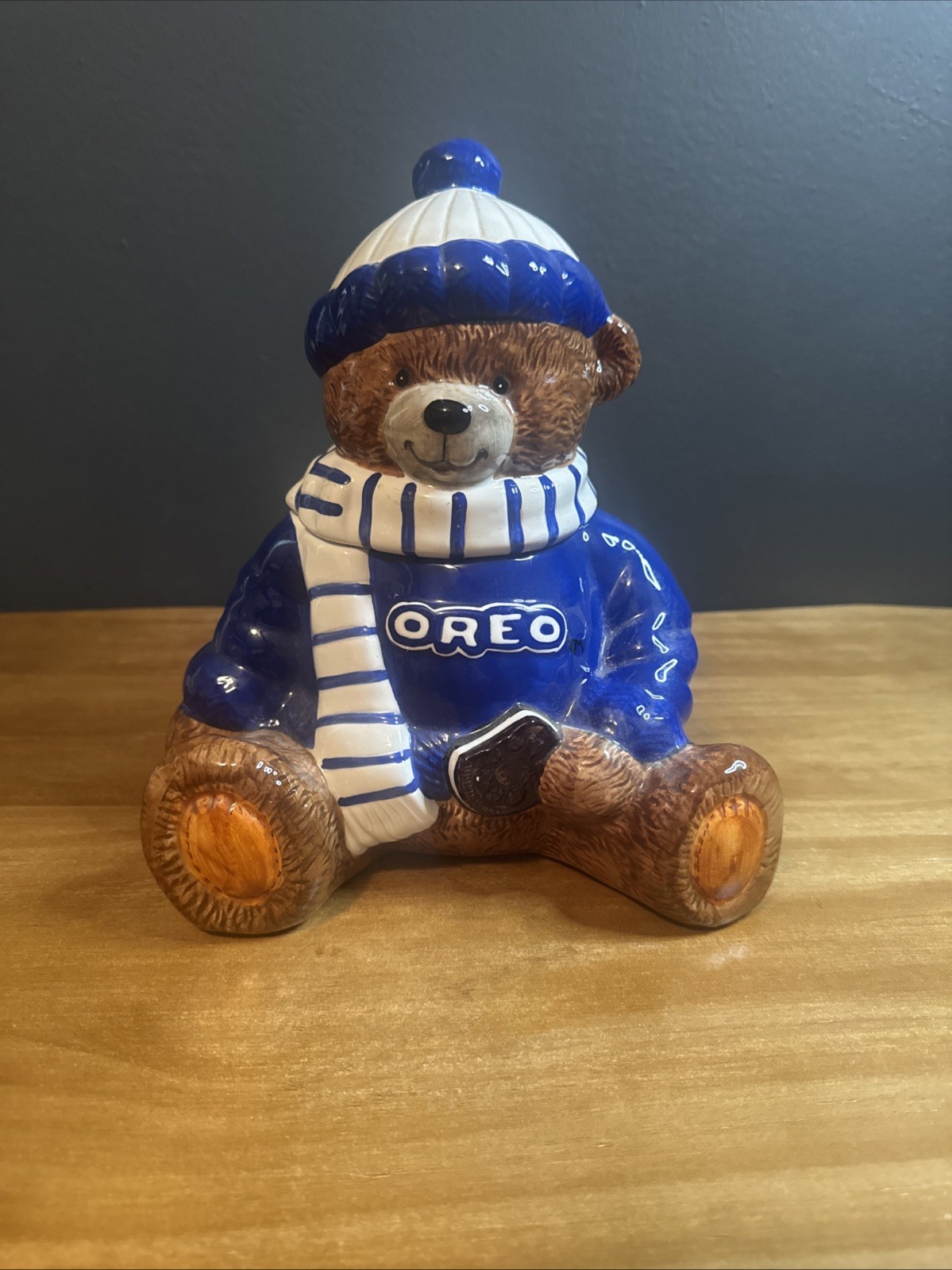 Vintage Houston Harvest 2001 Oreo Teddy Bear Ceramic Cookie Jar Preowned Good 