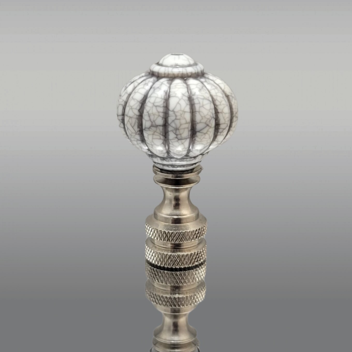 Crackled White/Grey, Acrylic, Lamp Finials Nickel, Polished, Antique Brass Bases Crackled White/Grey, Acrylic, Lamp Finials Nickel, Polished, Antique Brass Bases