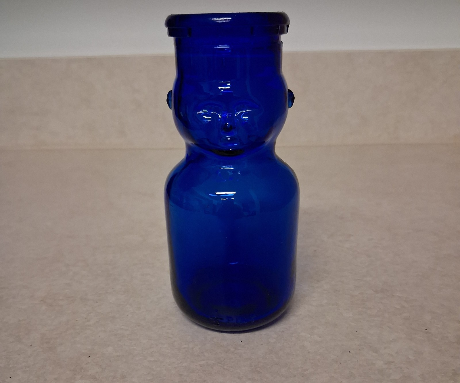 Milk Bottle Cobalt Blue Glass Baby Face Vase Kitchen Drinkware Home Decor VTG