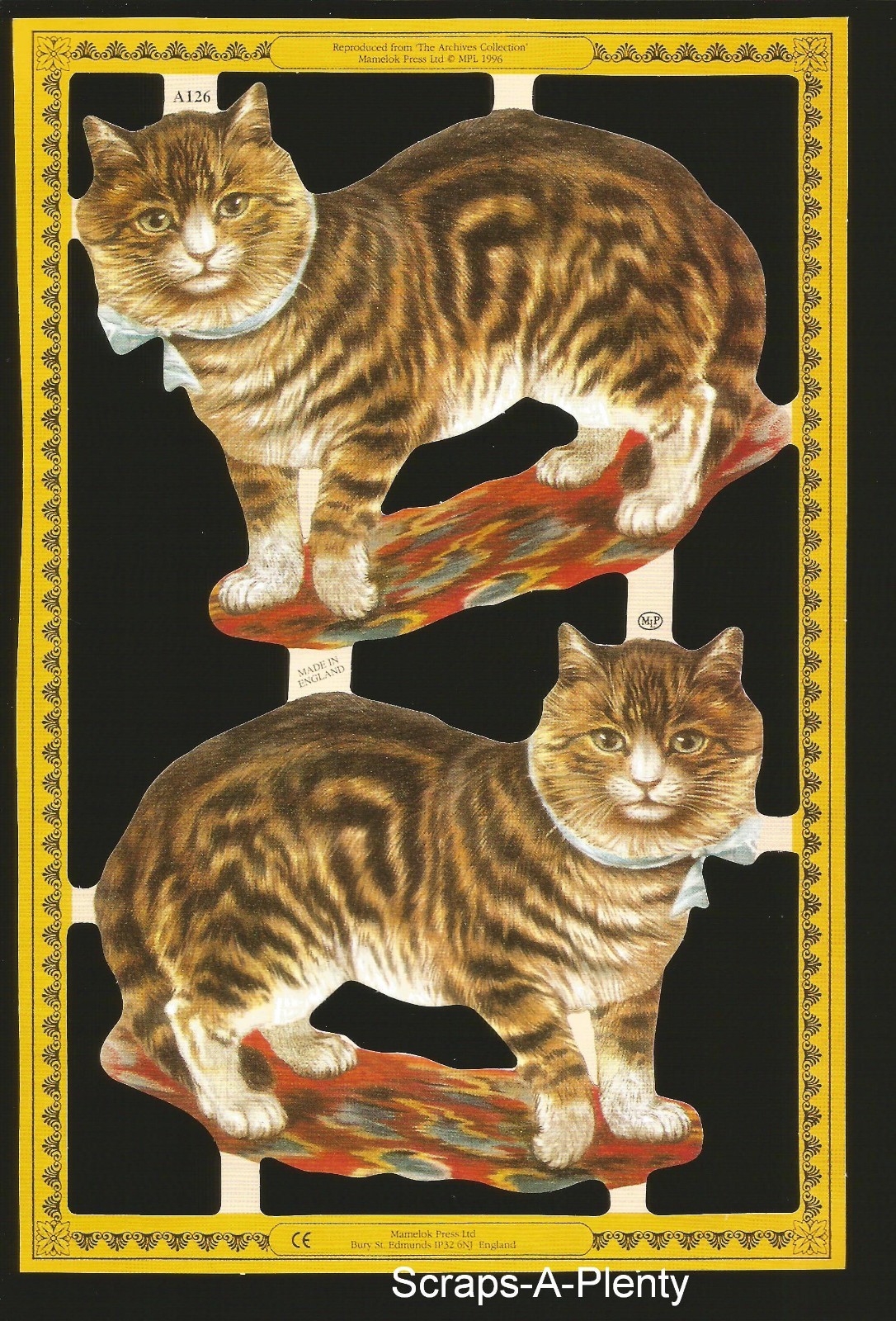 Mamelok English Embossed Scrap Die Cut - Beautiful Majestic Large Cats A126 Mamelok English Embossed Scrap Die Cut - Beautiful Majestic Large Cats A126