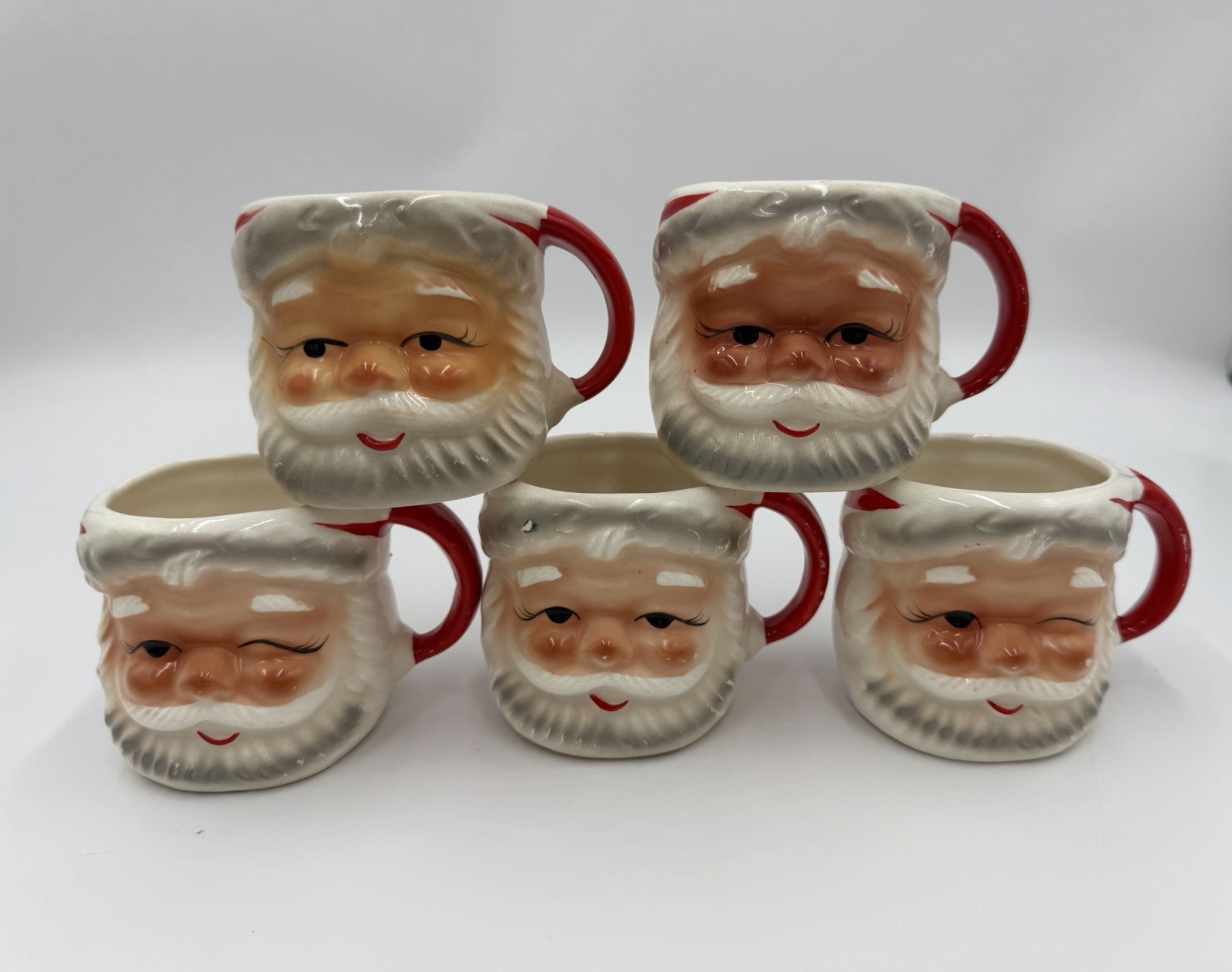 Vintage Brinn's Japan Winking Ceramic Santa Claus Mugs Set Of 5 Mugs 3