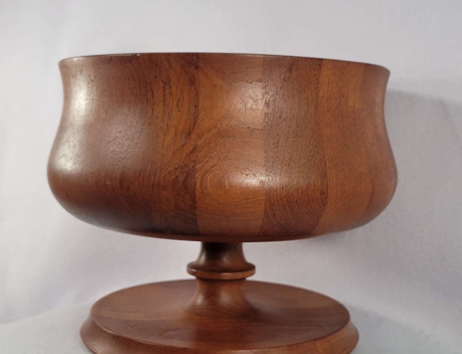 Vtg MCM Wooden Staved Footed Pedestal Bowl 50-60's Nissen Denmark Teakwood Lg 
