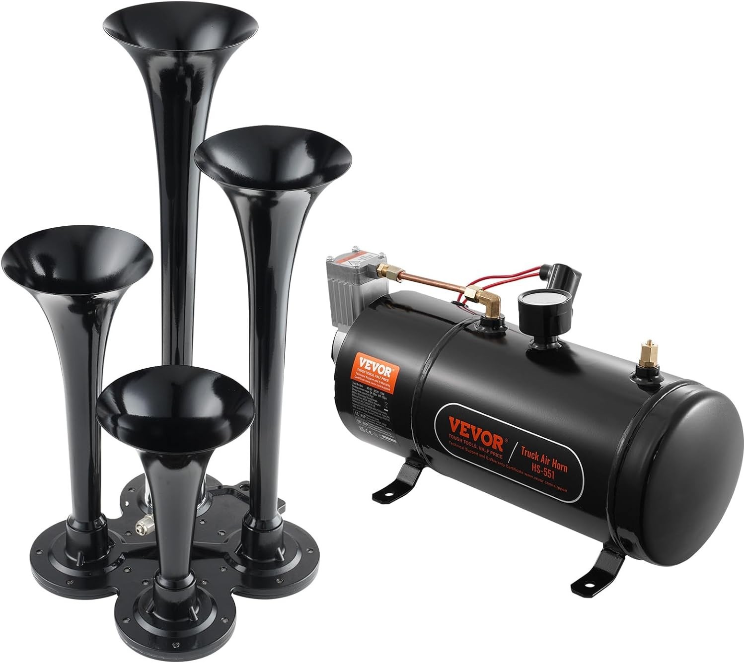 🚨 Kit Bocina de Tren 150dB 📣 4 Trompetas con Compresor Tanque 12V Camión SUV