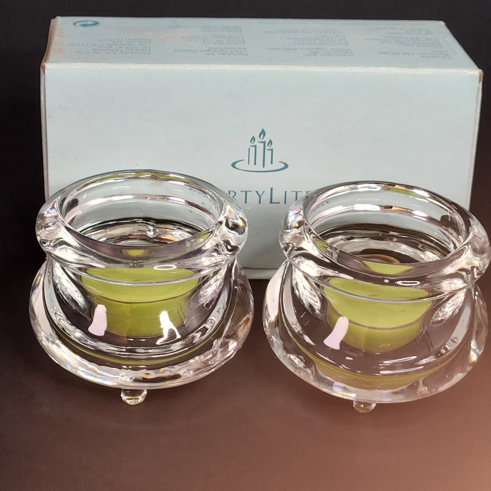 Vintage PartyLite Cauldron Votive Candle Holders Set Of 2 P7647 Clear w/ Candles