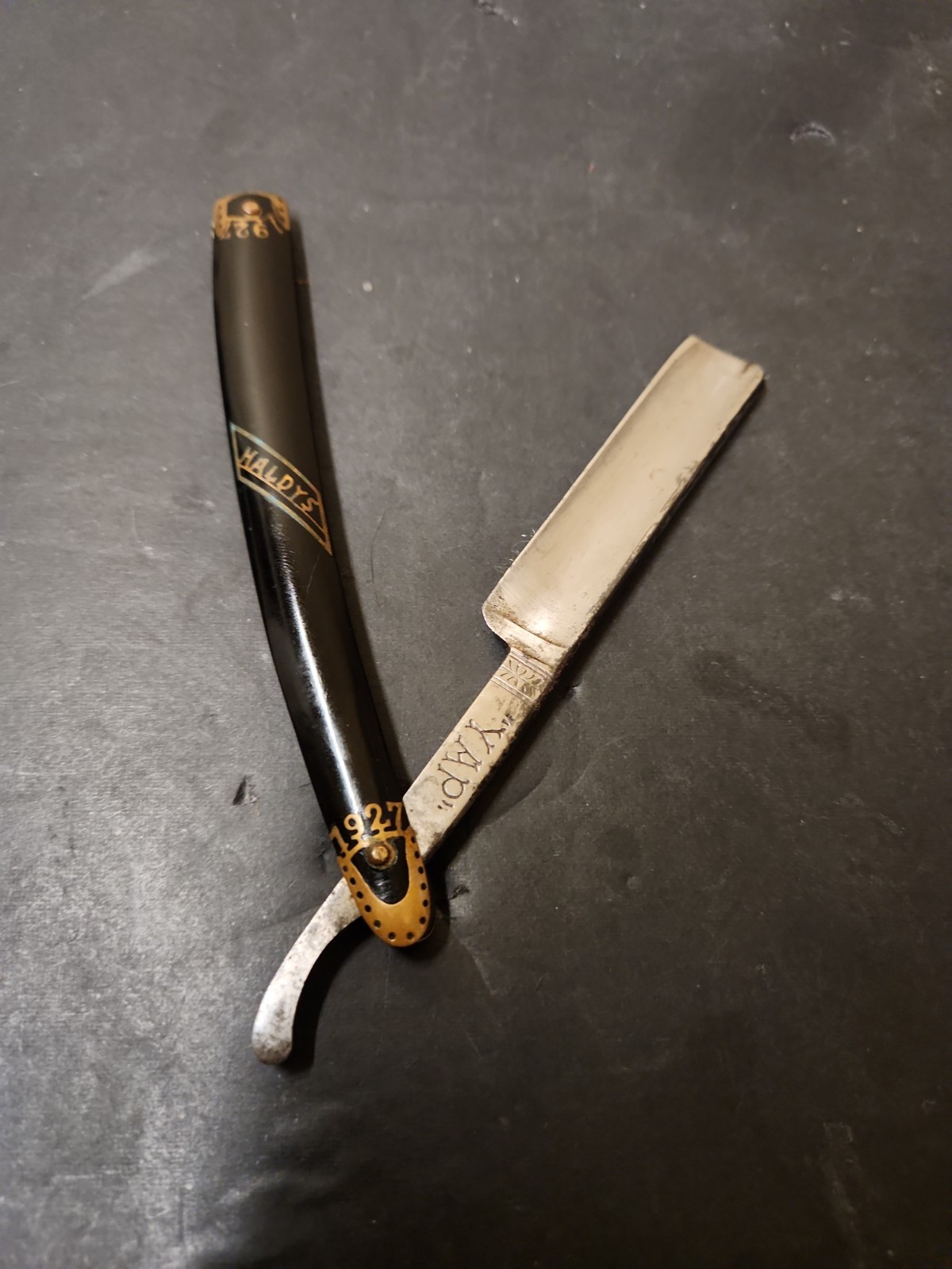 VINTAGE STRAIGHT RAZOR KNIFE GEO P HALDY 1927 CEDAR RAPIDS IOWA “YAP” RARE