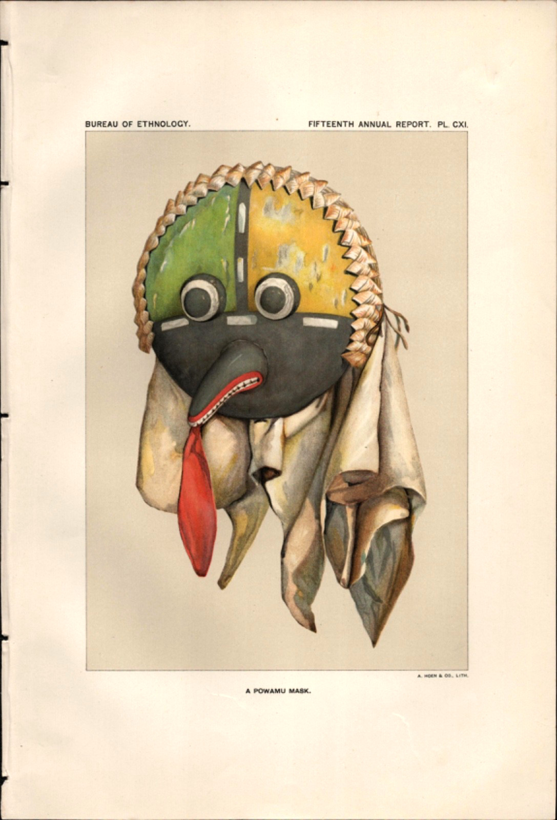 1897 Hopi Indian Powamu Mask Antique Native American Print Bureau Of Ethnology