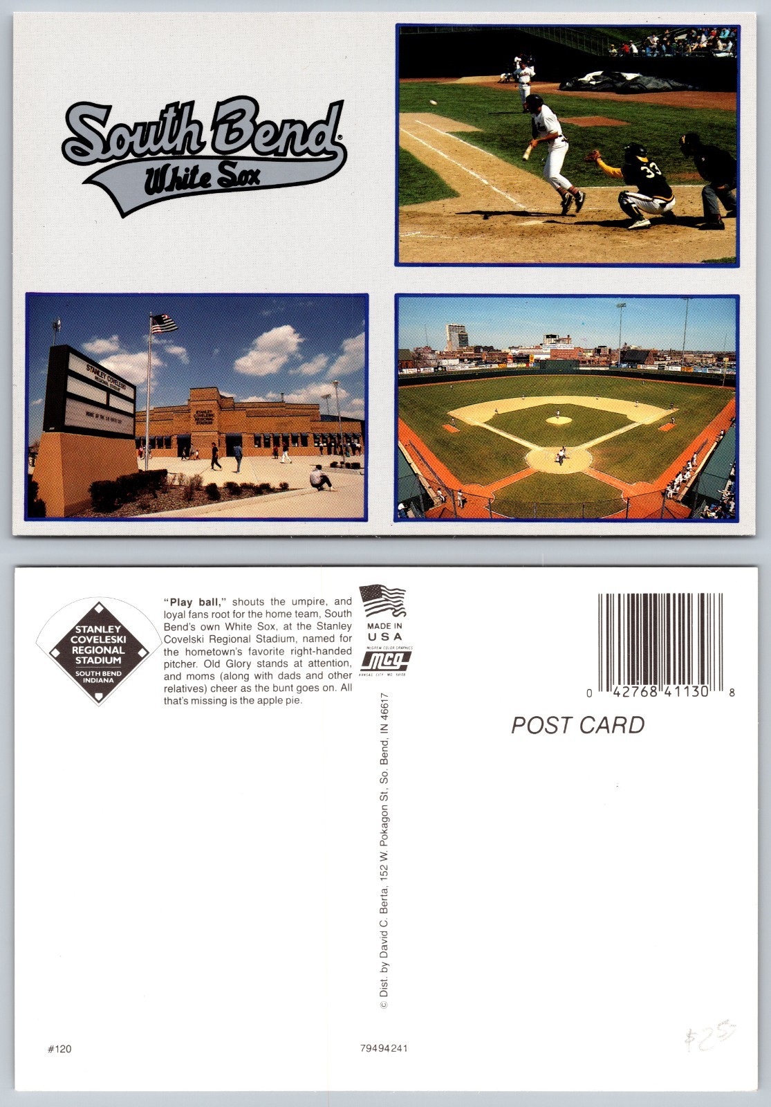 Continental South Bend White Sox Baseball Postcard