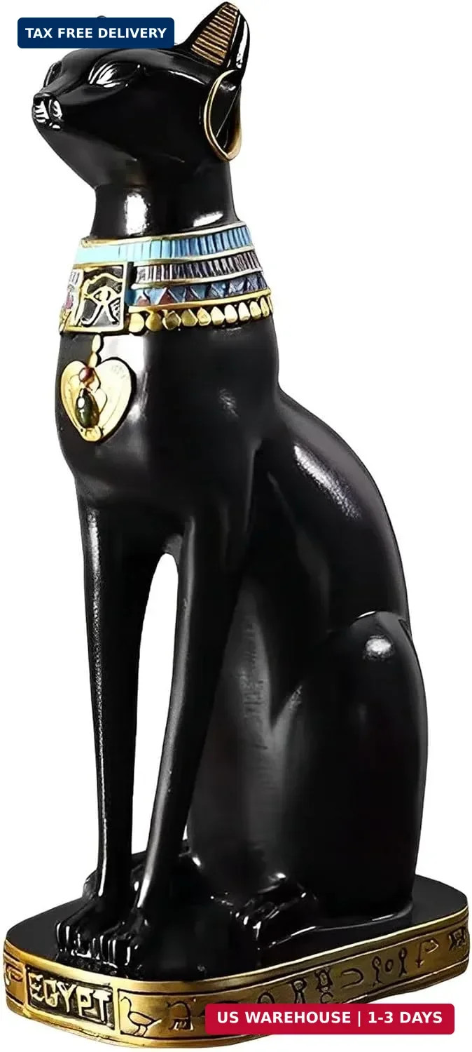 12 inch Tall Black Egyptian Cat Goddess Bastet Statue