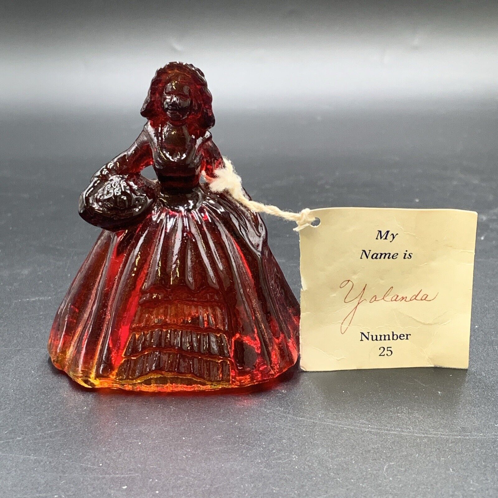 Vintage Boyd's Crystal Art Glass Colonial Doll #25 Yolanda Amberina Orange Red