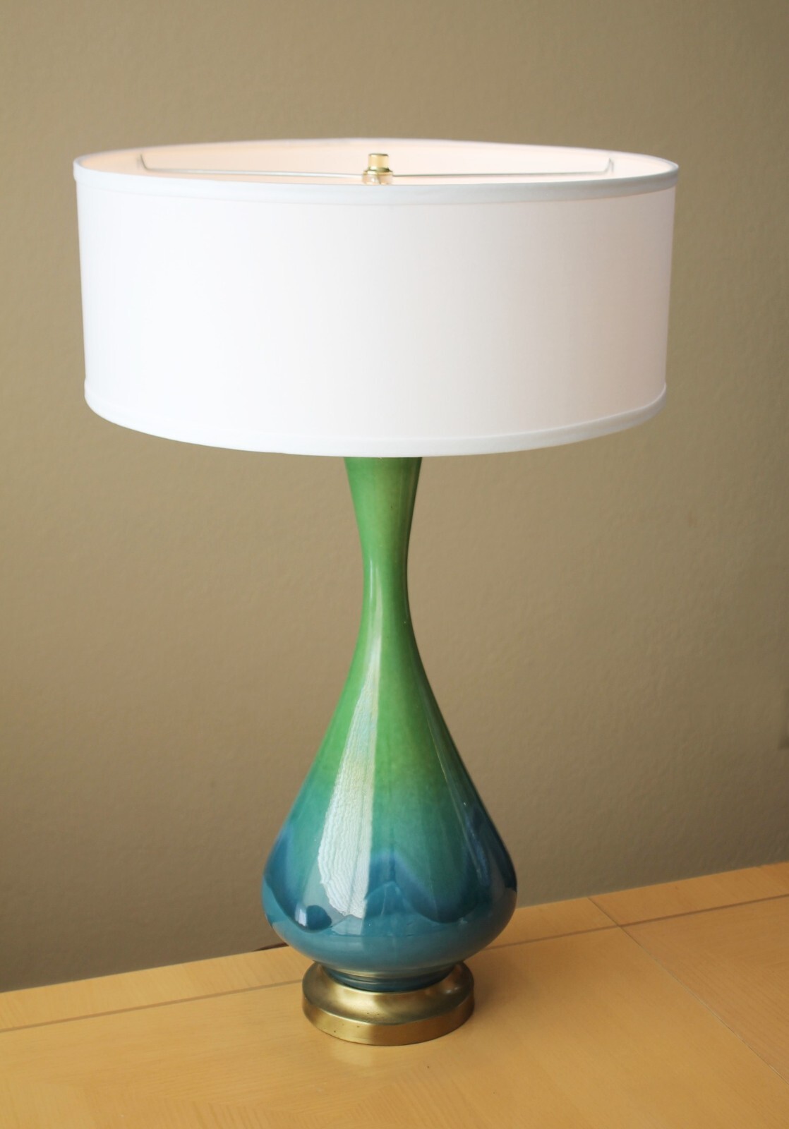 SUBLIME MID CENTURY DANISH MODERN BLUE PORCELAIN DRIP TABLE LAMP VTG 50\'s 60\'s