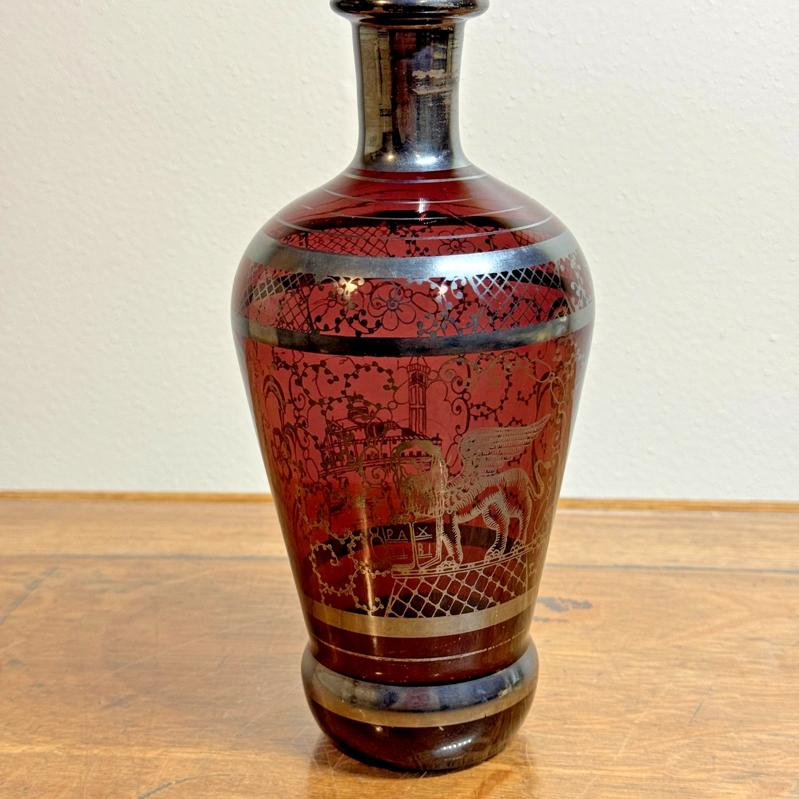 Vintage Amethyst Venetian Glass Decanter Silver Overlay