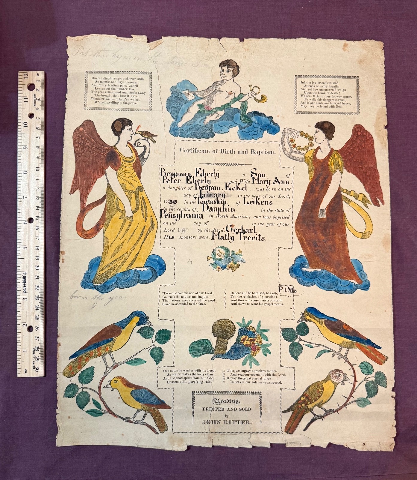 antique original PA Dutch FRAKTUR from 1830 ESTATE SALE FIND antique original PA Dutch FRAKTUR from 1830 ESTATE SALE FIND