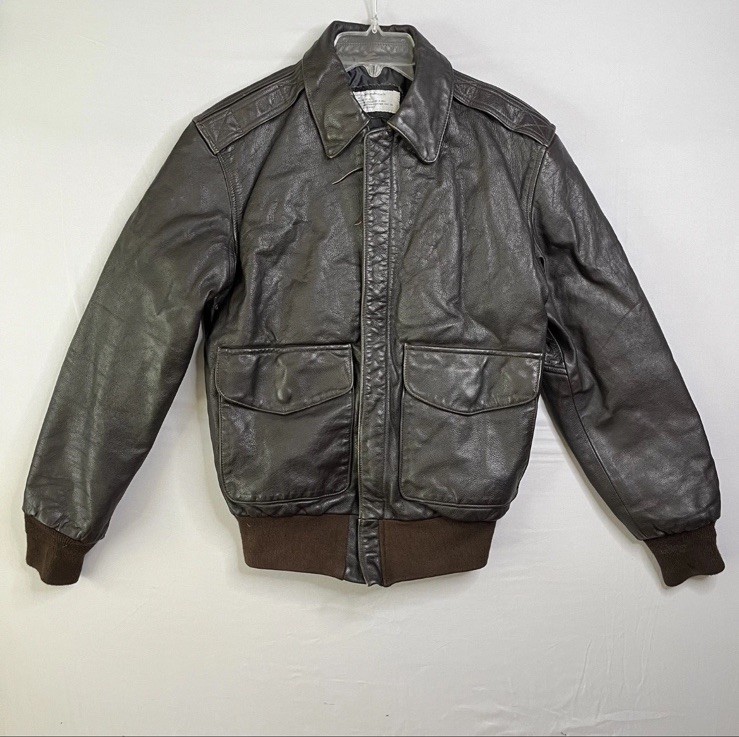 Excelled A-2 Brown Leather Flight Bomber Jacket USAF 36 Small Union Made USA Vtg